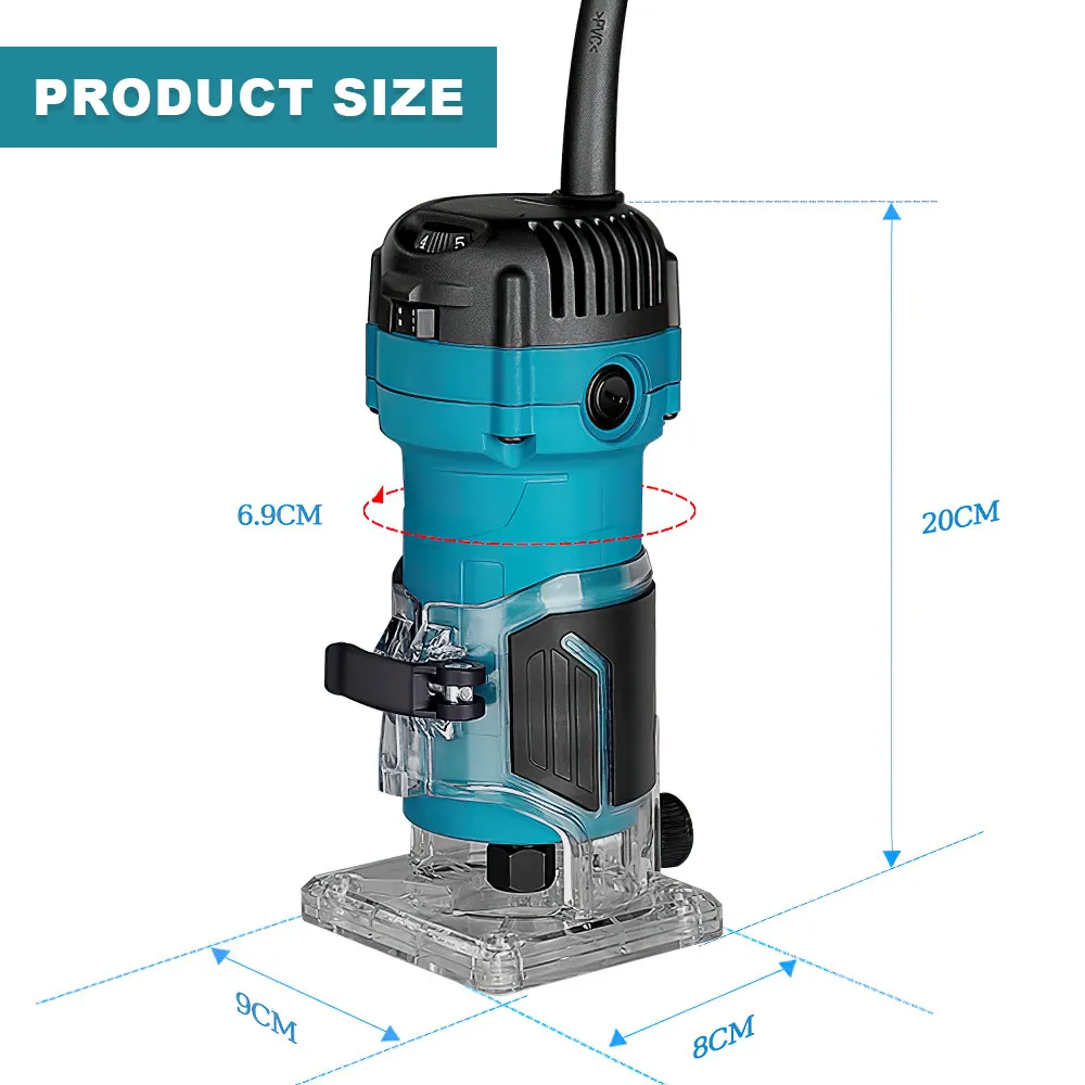 800W Electric Trimming Machine 6 Speed 34000rpm Woodworking Milling Engraving Hand Wood Edge Router Trimmer Home DIY Power Tools