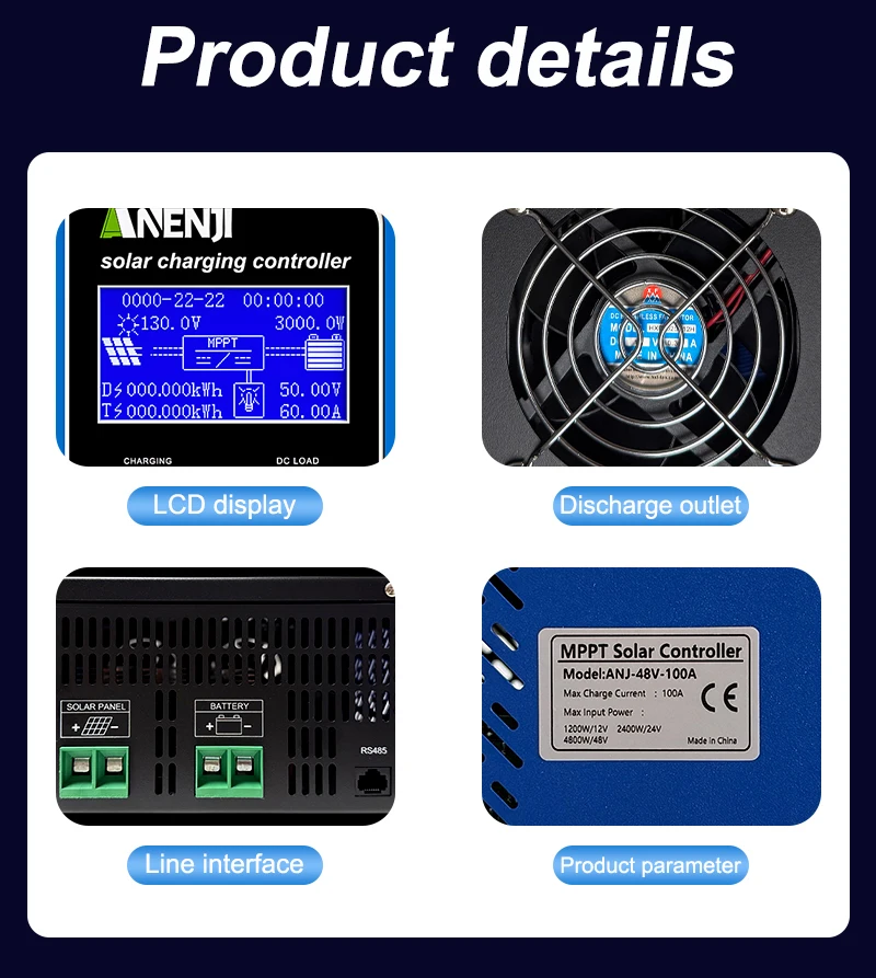 ANENJI 60A/80A/100A MPPT Solar Charging Controller 12V/24V/48V Battery Charger Automatic Maximum Power Tracking Solar Regulator