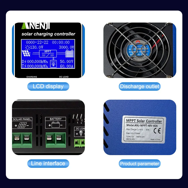 ANENJI 60A/80A/100A MPPT Solar Charging Controller 12V/24V/48V Battery Charger Automatic Maximum Power Tracking Solar Regulator