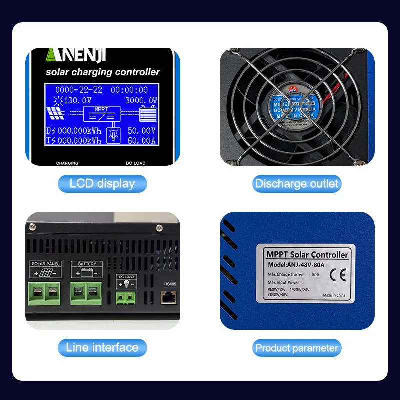 ANENJI 60A/80A/100A MPPT Solar Charging Controller 12V/24V/48V Battery Charger Automatic Maximum Power Tracking Solar Regulator