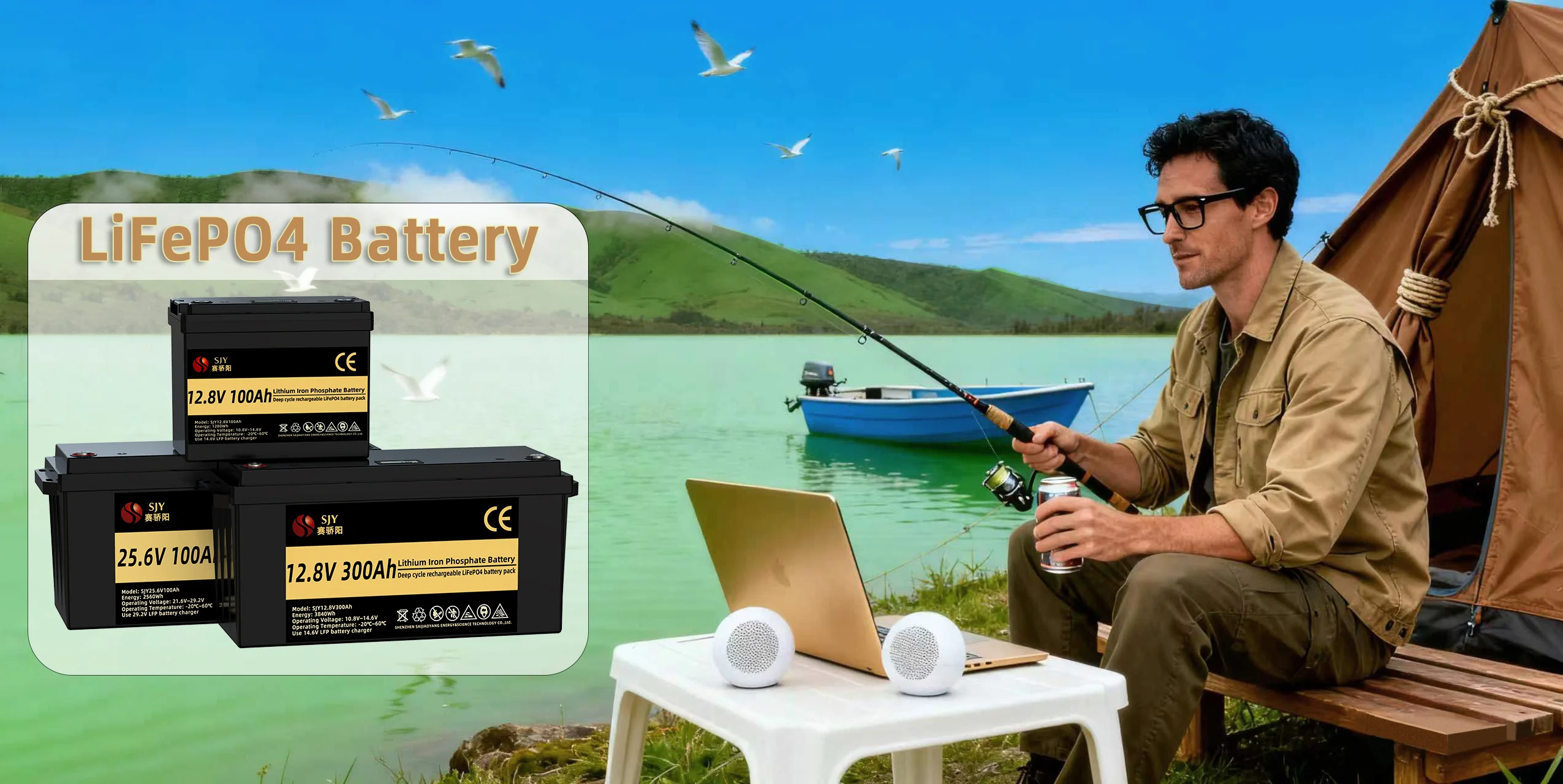 SJY LiFePO4 12V 24V 48V 100Ah 300Ah lithium iron phosphate battery, Rechargeable battery for boats/campers/vans/solar systems