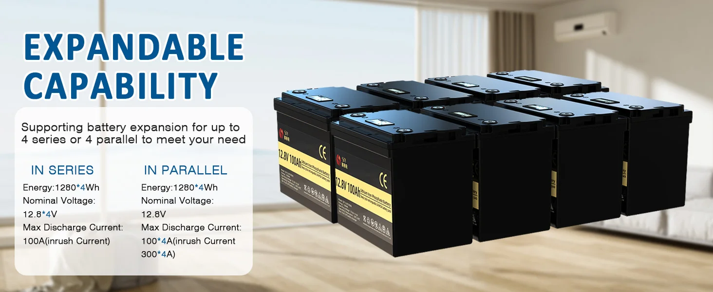 SJY LiFePO4 12V 24V 48V 100Ah 300Ah lithium iron phosphate battery, Rechargeable battery for boats/campers/vans/solar systems