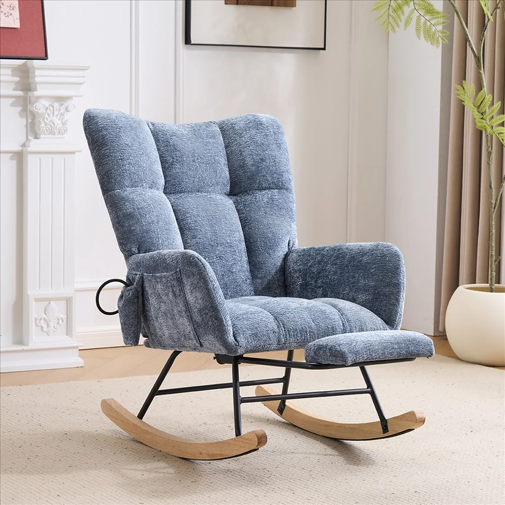 Soft Chenille Upholstered Glider Rocking Chair Scandinavian Style Recliner Armchair for Living Room Bedroom Comfort