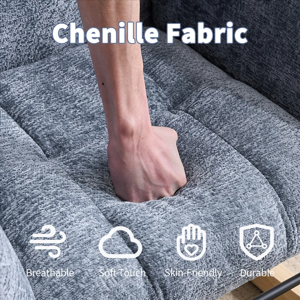 Soft Chenille Upholstered Glider Rocking Chair Scandinavian Style Recliner Armchair for Living Room Bedroom Comfort