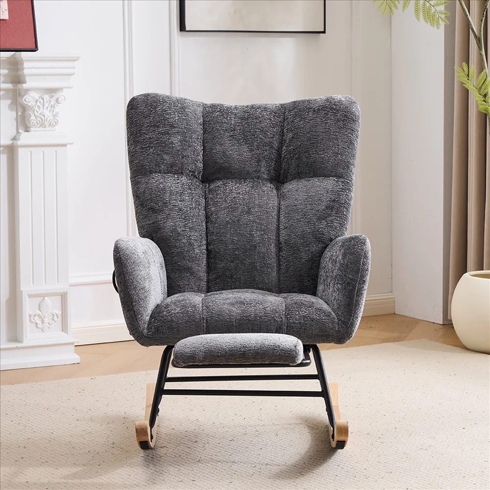 Soft Chenille Upholstered Glider Rocking Chair Scandinavian Style Recliner Armchair for Living Room Bedroom Comfort