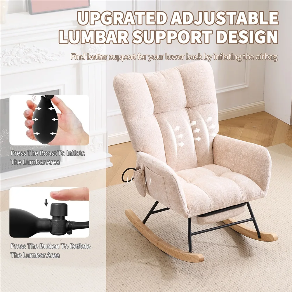 Soft Chenille Upholstered Glider Rocking Chair Scandinavian Style Recliner Armchair for Living Room Bedroom Comfort