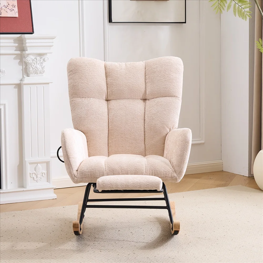 Soft Chenille Upholstered Glider Rocking Chair Scandinavian Style Recliner Armchair for Living Room Bedroom Comfort