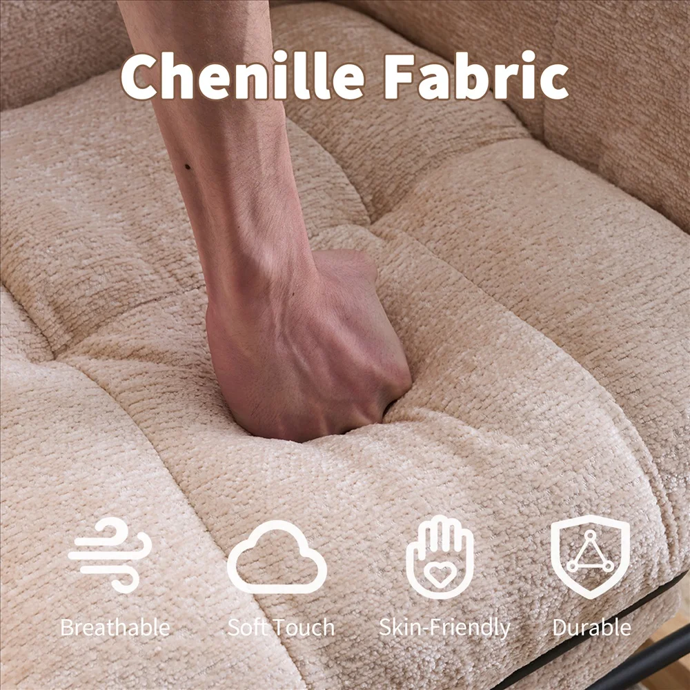Soft Chenille Upholstered Glider Rocking Chair Scandinavian Style Recliner Armchair for Living Room Bedroom Comfort