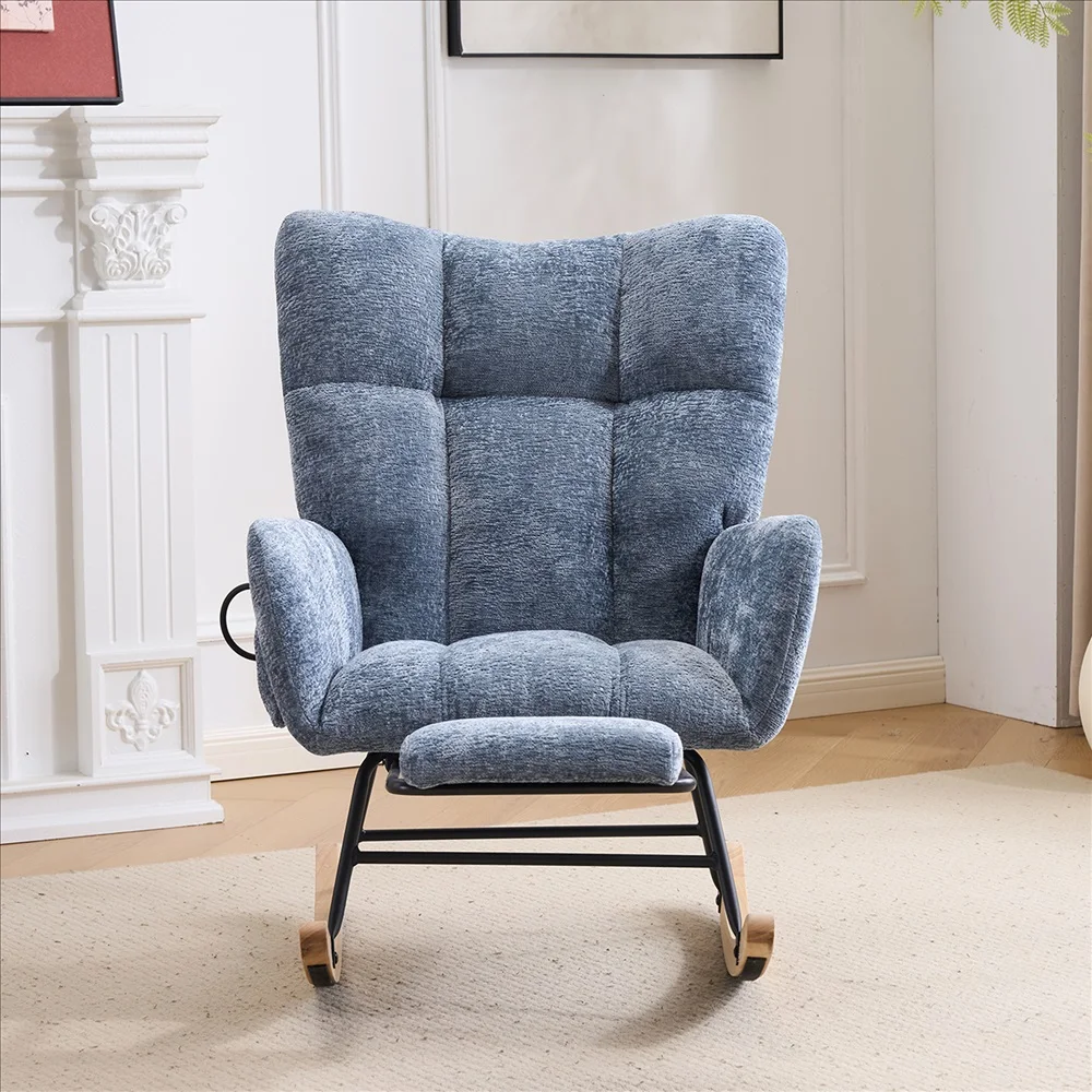 Soft Chenille Upholstered Glider Rocking Chair Scandinavian Style Recliner Armchair for Living Room Bedroom Comfort