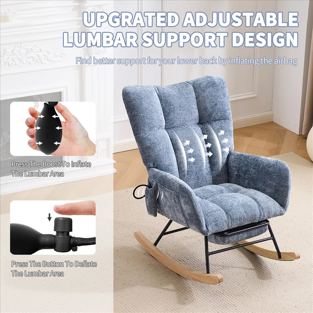 Soft Chenille Upholstered Glider Rocking Chair Scandinavian Style Recliner Armchair for Living Room Bedroom Comfort