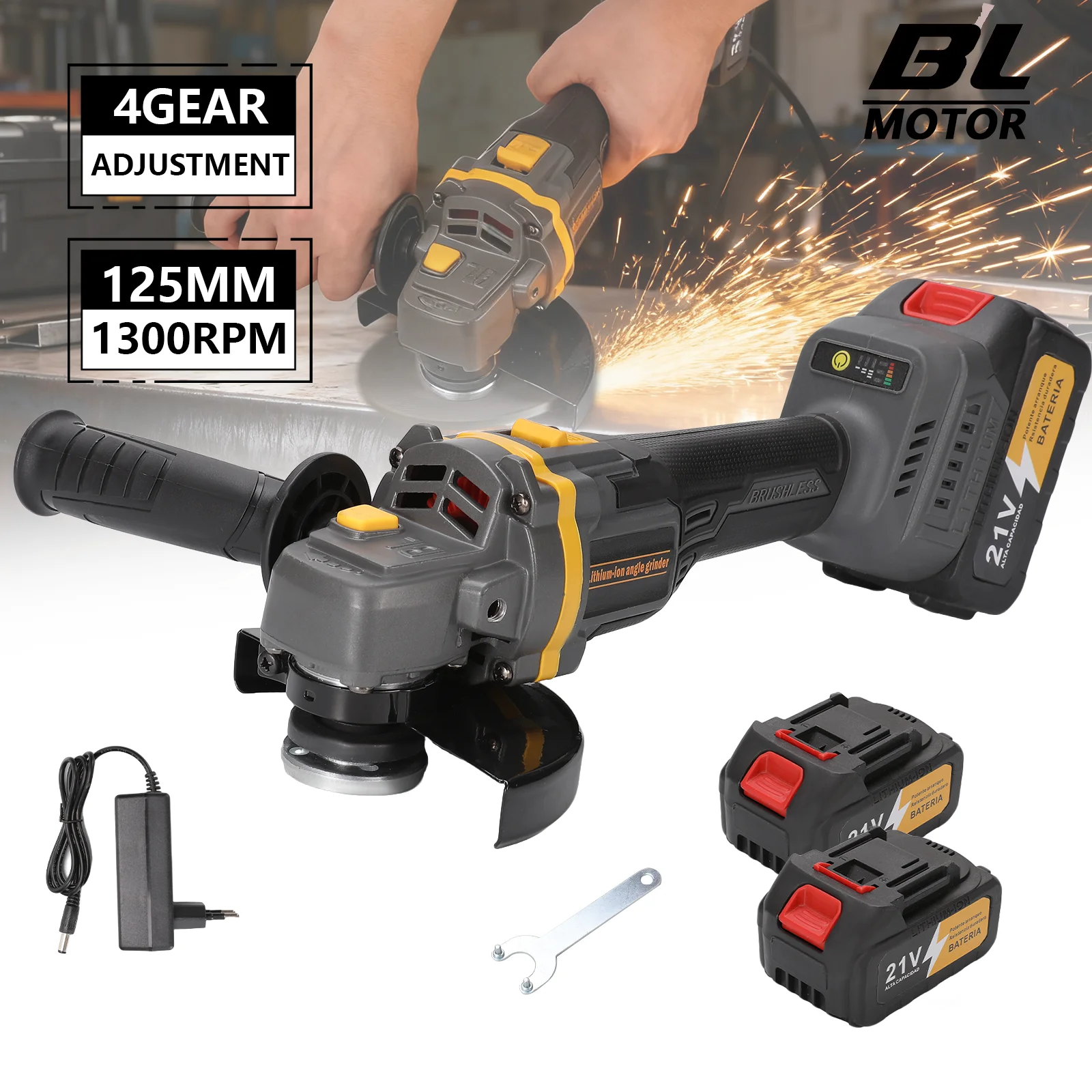 1000W 125MM Brushless Electric Angle GrinderCutting Machine Woodworking Power Tool For Makita 18V Battery #20