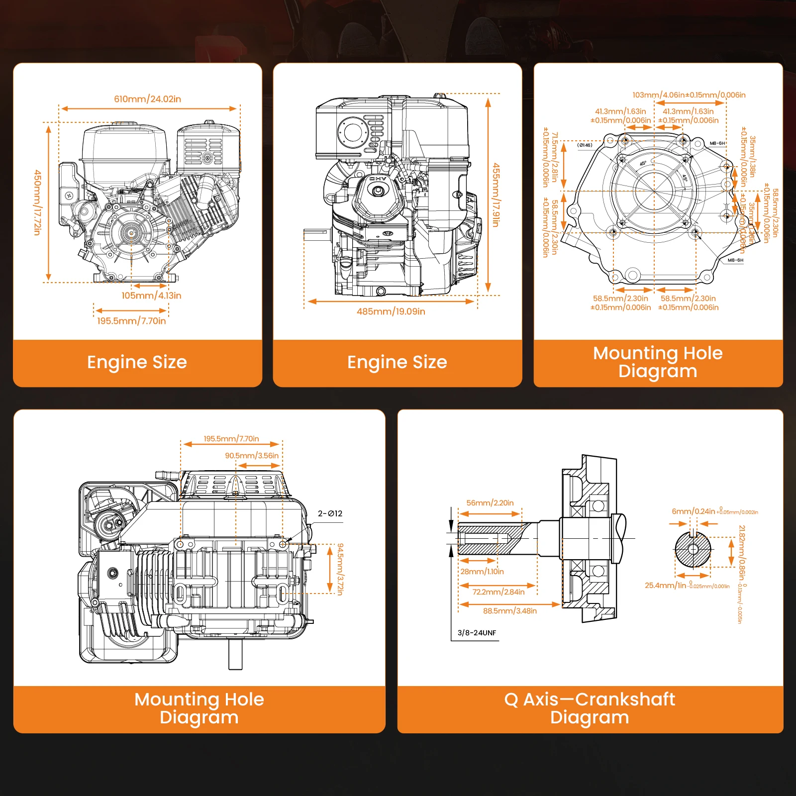 15HP/8KW Petrol Powerful Engine 4 Stroke 420cc Horizontal Recoil/Electric Start