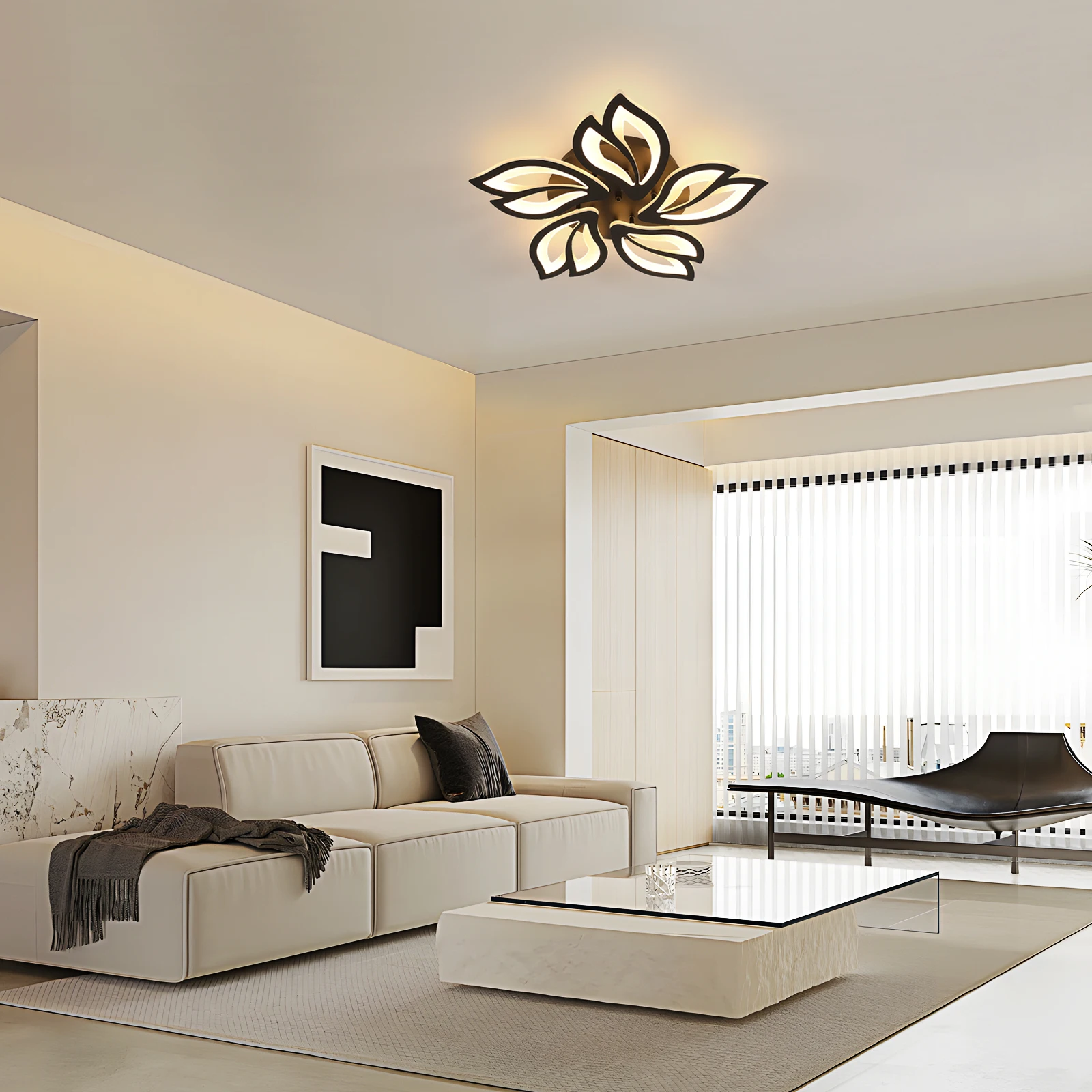 Ceiling light, black dimmable LED ceiling light, 45 watts, 4200 lumens, creative petal shape, with remote control, 60cm