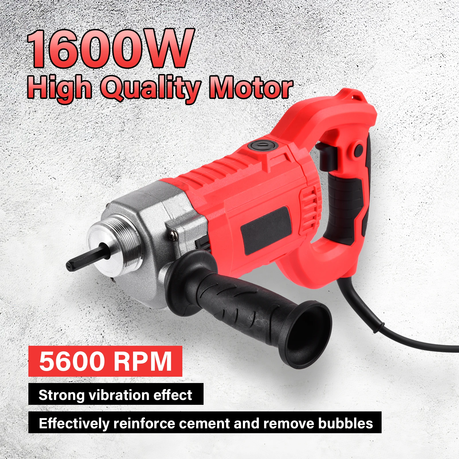 Concrete Vibrator 1600W Handheld Concrete Tool Mixer 5600 rpm Construction Insertion Vibrator with 2M Long Flexible Shaft