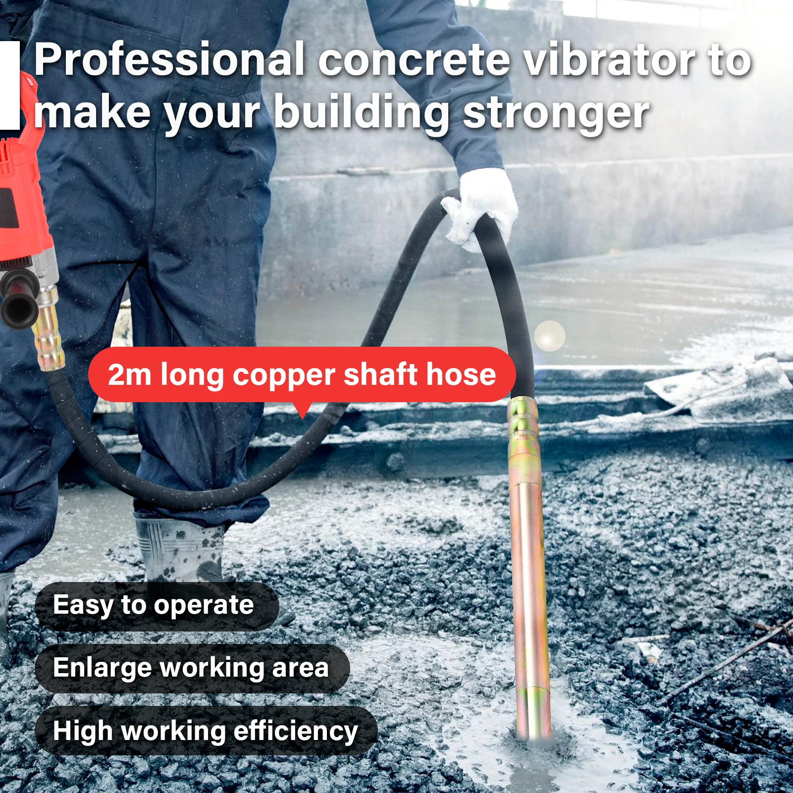 Concrete Vibrator 1600W Handheld Concrete Tool Mixer 5600 rpm Construction Insertion Vibrator with 2M Long Flexible Shaft