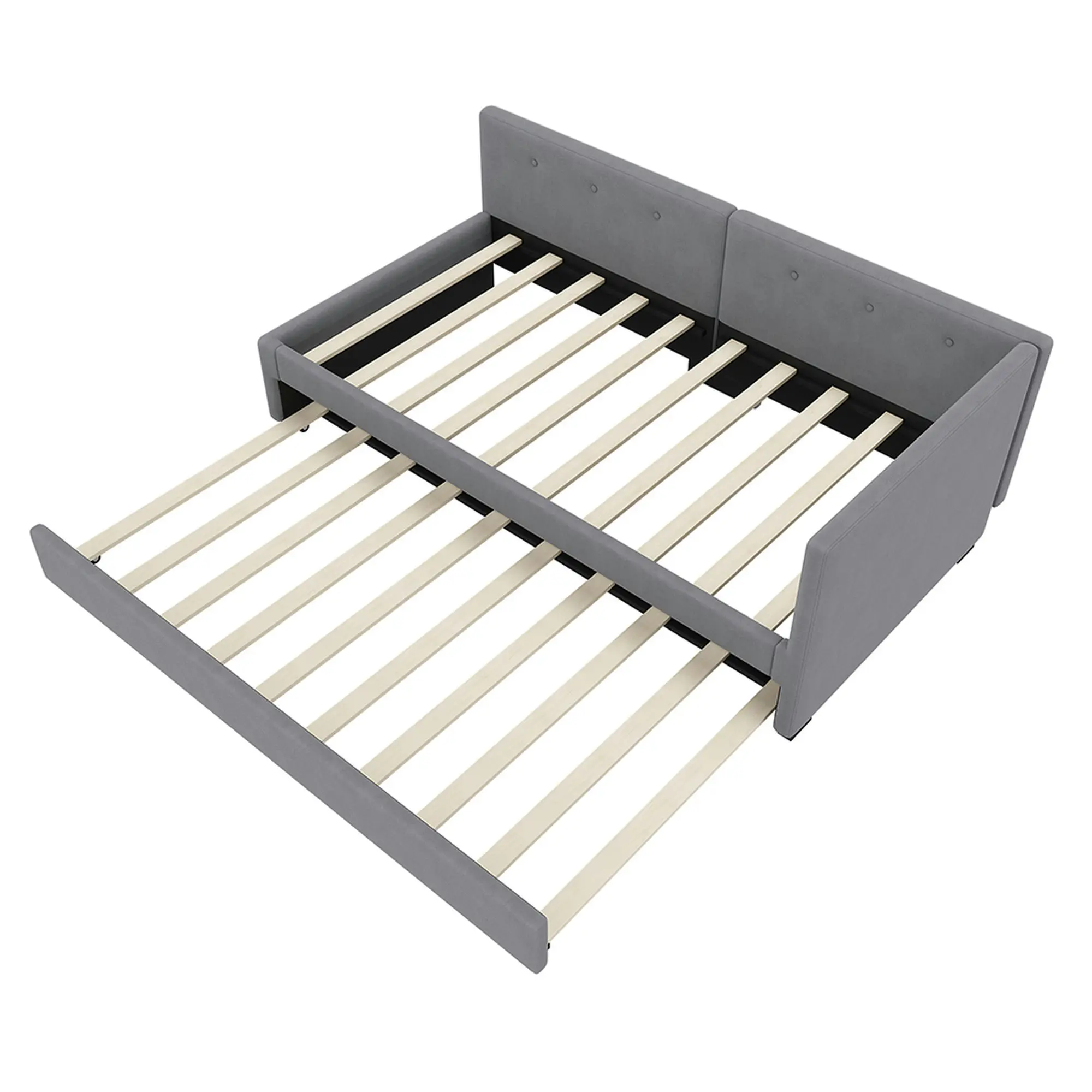 KOMHTOM Sofa Bed Frame 90x200cm, Daybed with rollaway bed, Single Bed with Pull-out bed and Backrest, without mattress, grey