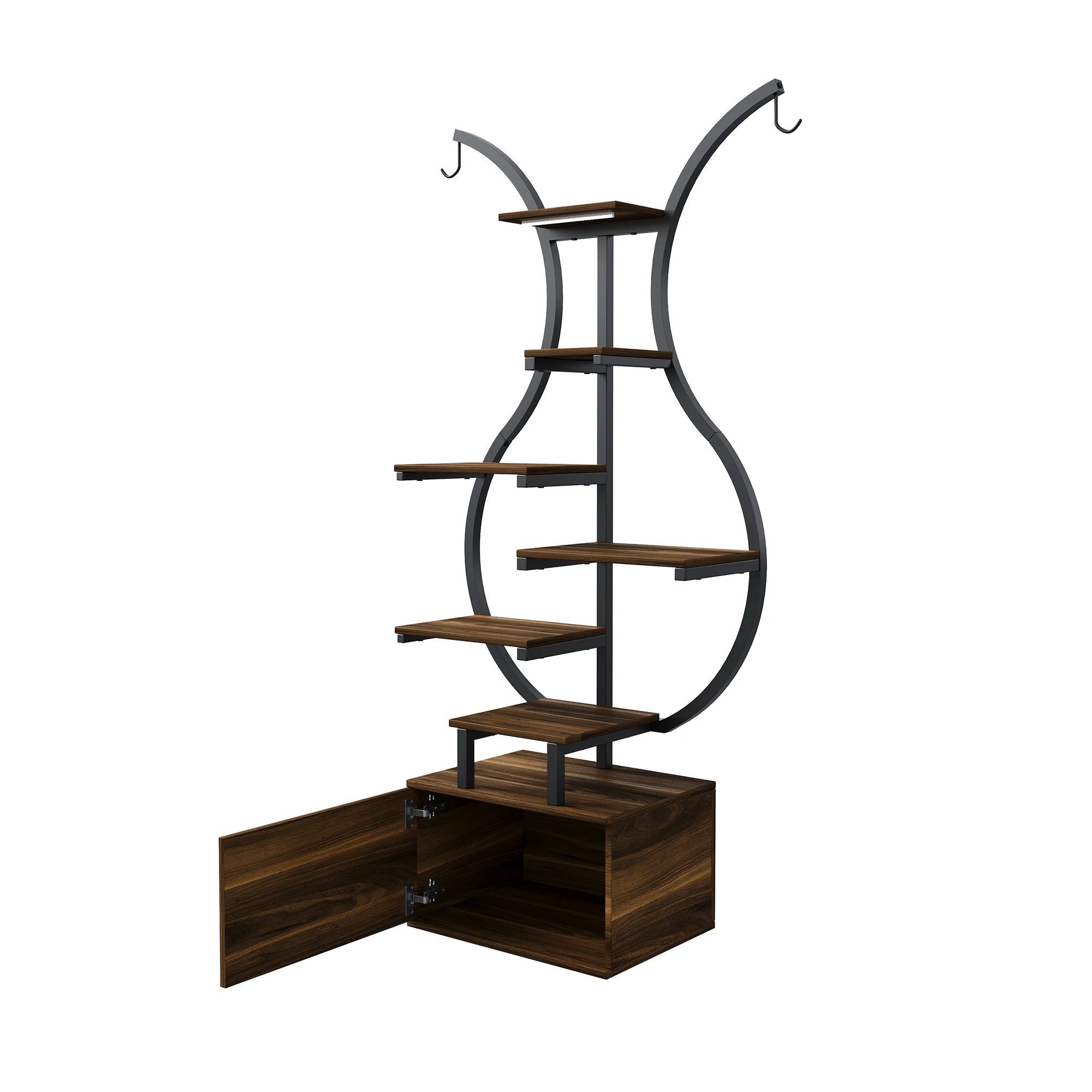 Rosahqnda Plant Stands with Glowing Lights,Creative Iron Indoor Outdoor Plants Stand,Multi-tier metal Frame & wood flower stand