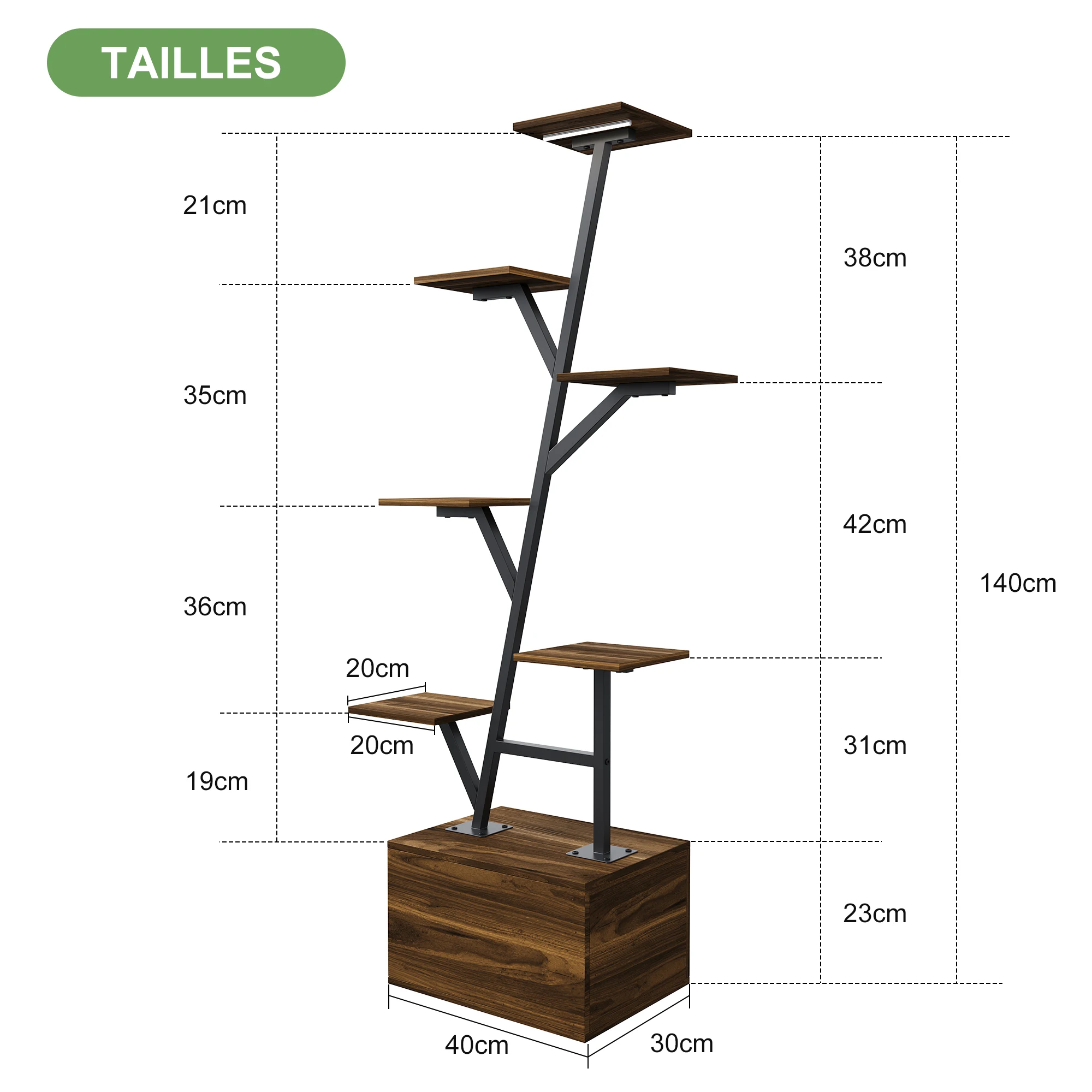 Rosahqnda Plant Stands with Glowing Lights,Creative Iron Indoor Outdoor Plants Stand,Multi-tier metal Frame & wood flower stand