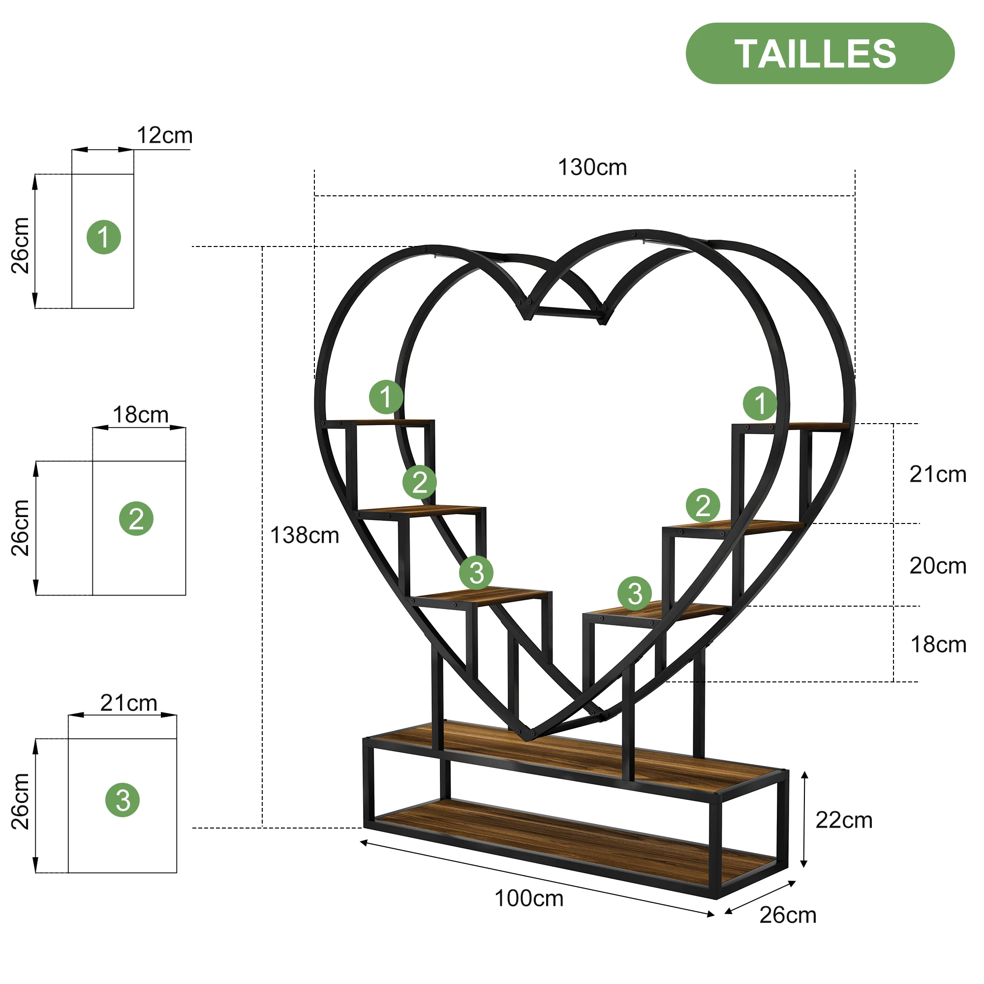 Rosahqnda Plant Stands with Glowing Lights,Creative Iron Indoor Outdoor Plants Stand,Multi-tier metal Frame & wood flower stand