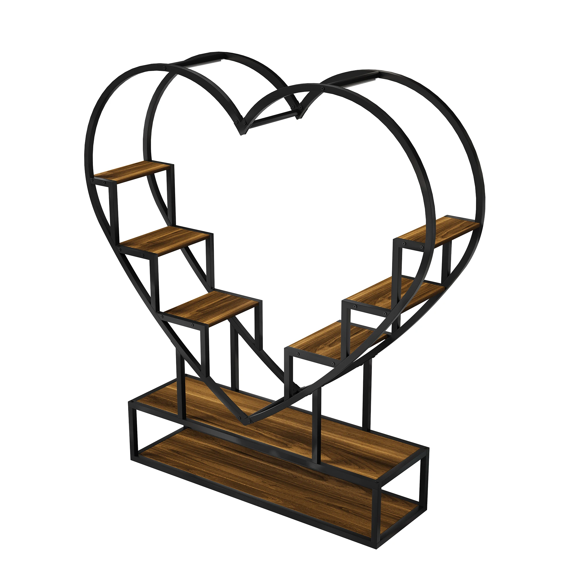 Rosahqnda Plant Stands with Glowing Lights,Creative Iron Indoor Outdoor Plants Stand,Multi-tier metal Frame & wood flower stand