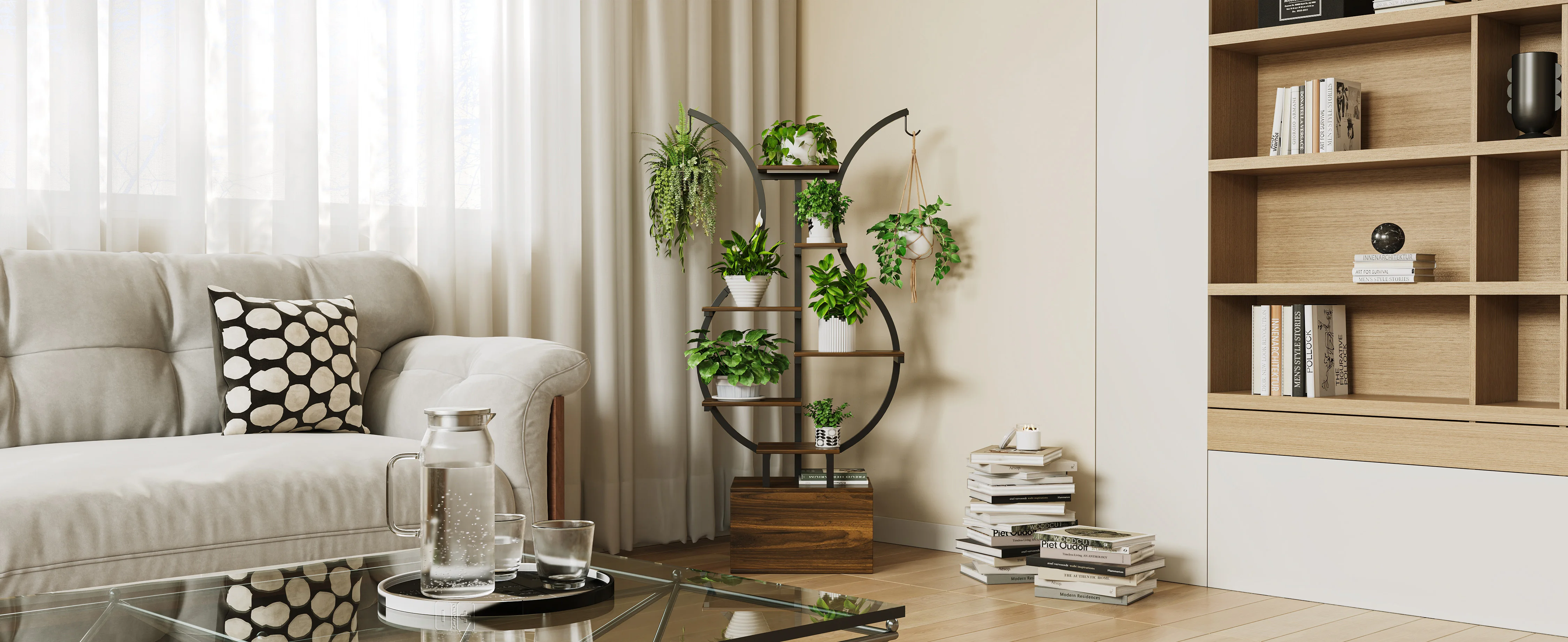 Rosahqnda Plant Stands with Glowing Lights,Creative Iron Indoor Outdoor Plants Stand,Multi-tier metal Frame & wood flower stand
