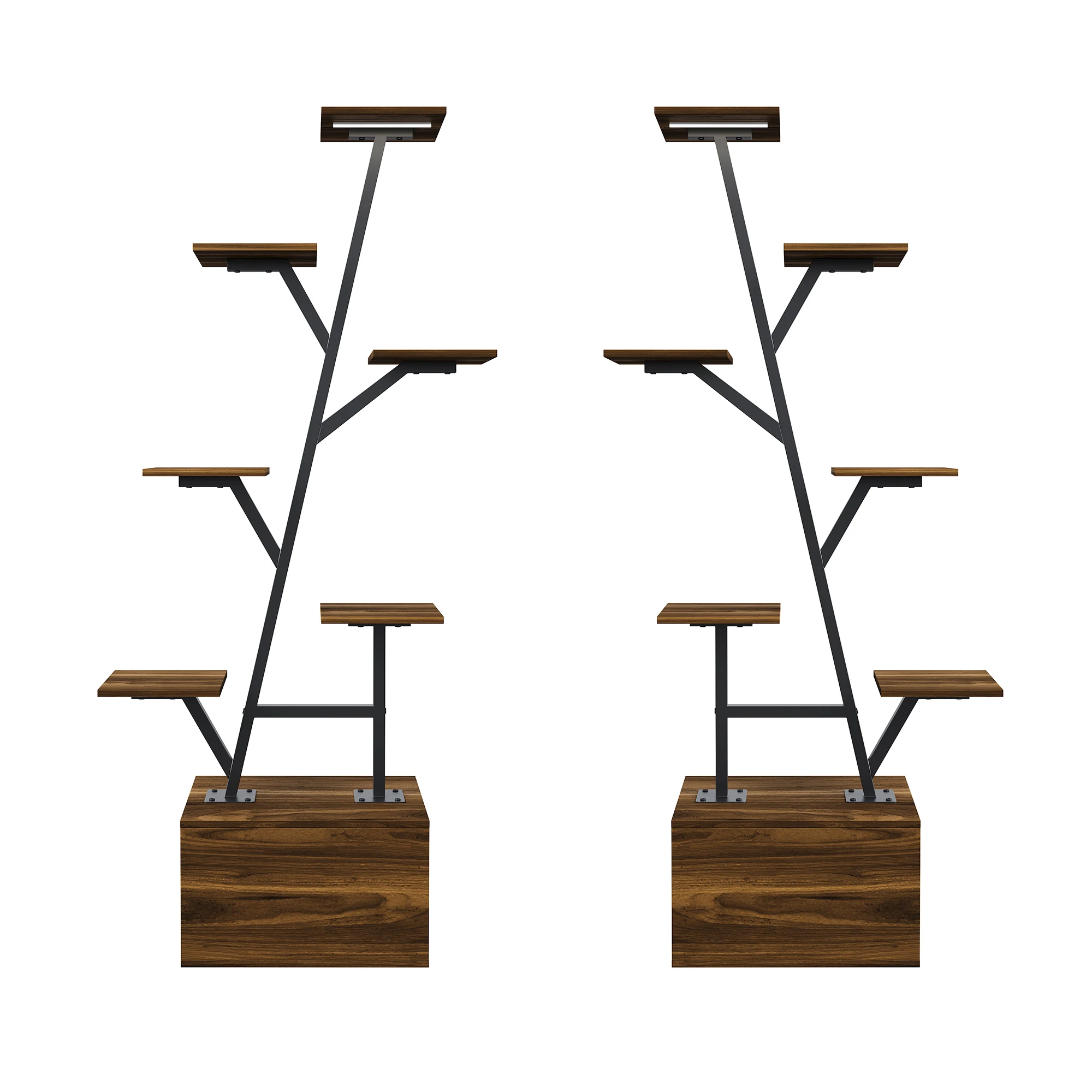 Rosahqnda Plant Stands with Glowing Lights,Creative Iron Indoor Outdoor Plants Stand,Multi-tier metal Frame & wood flower stand