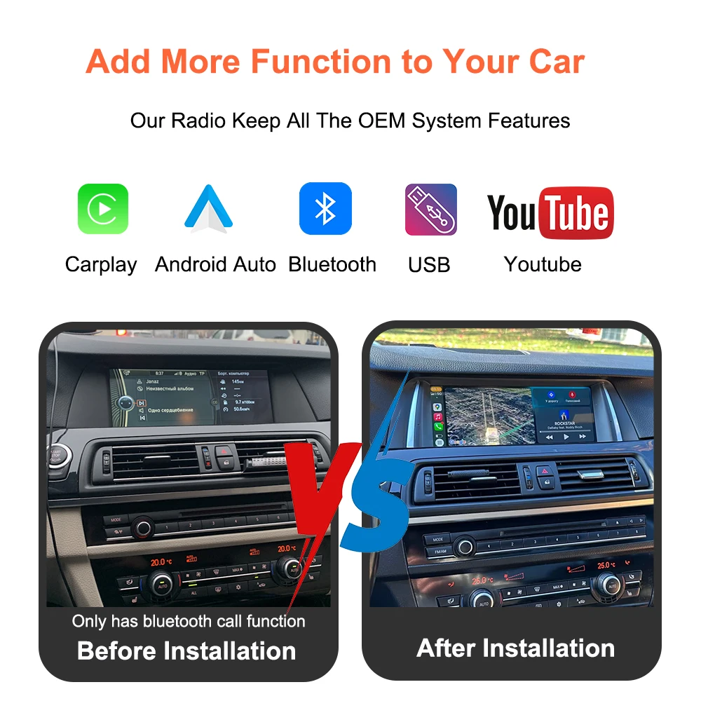 Bonroad Linux multimedia touch screen for BMW Series 5 F10 F11 CIC system NBT 2011-2017 Carplay without thread Android Auto Car Radio