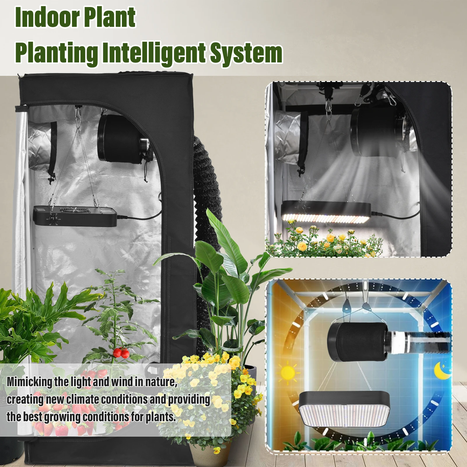 Grow Tent Complete System Grow Tent Growing Greenhouse with Fan, Carbon Filter, LED Dimmable Full Spectrum Grow Lamp