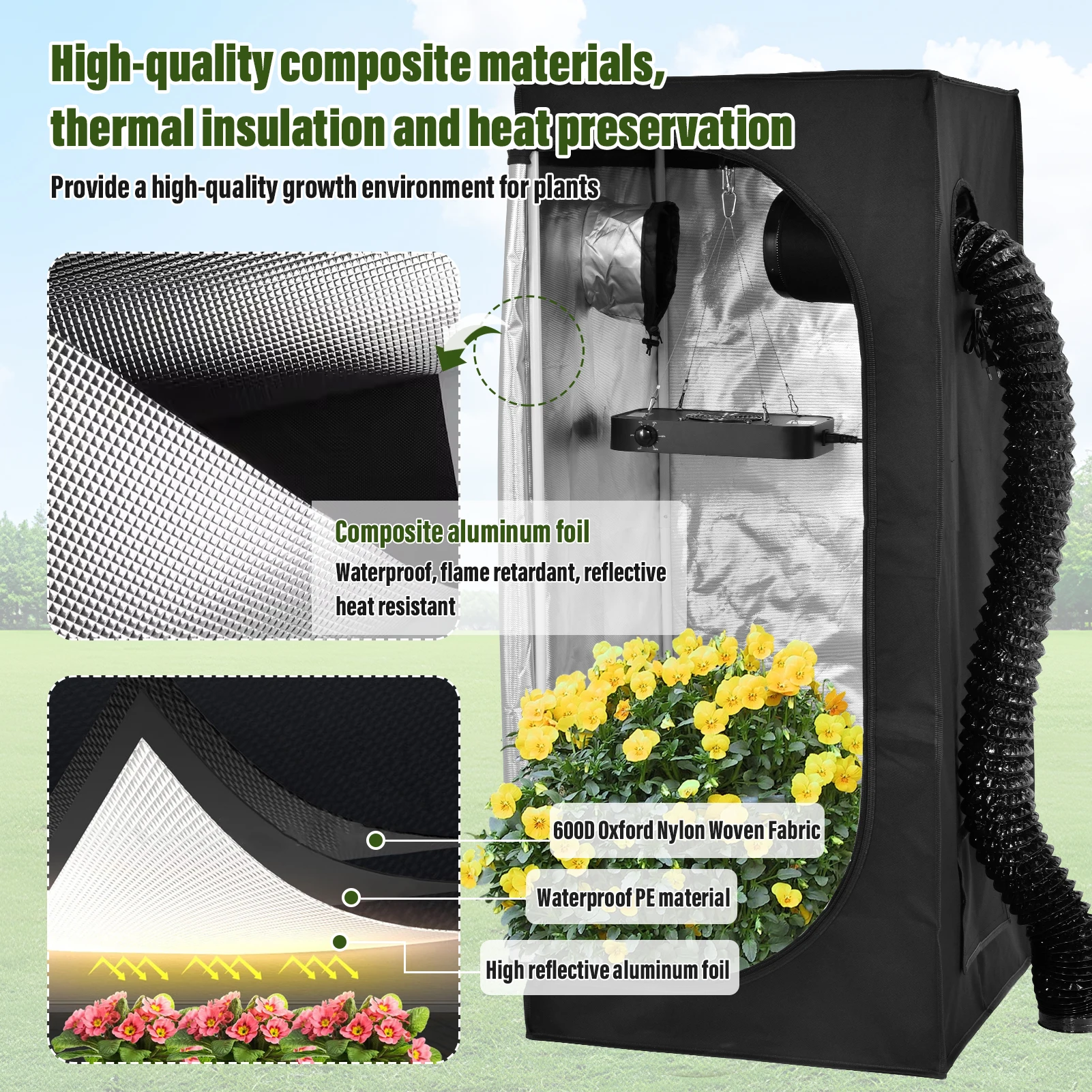 Grow Tent Complete System Grow Tent Growing Greenhouse with Fan, Carbon Filter, LED Dimmable Full Spectrum Grow Lamp
