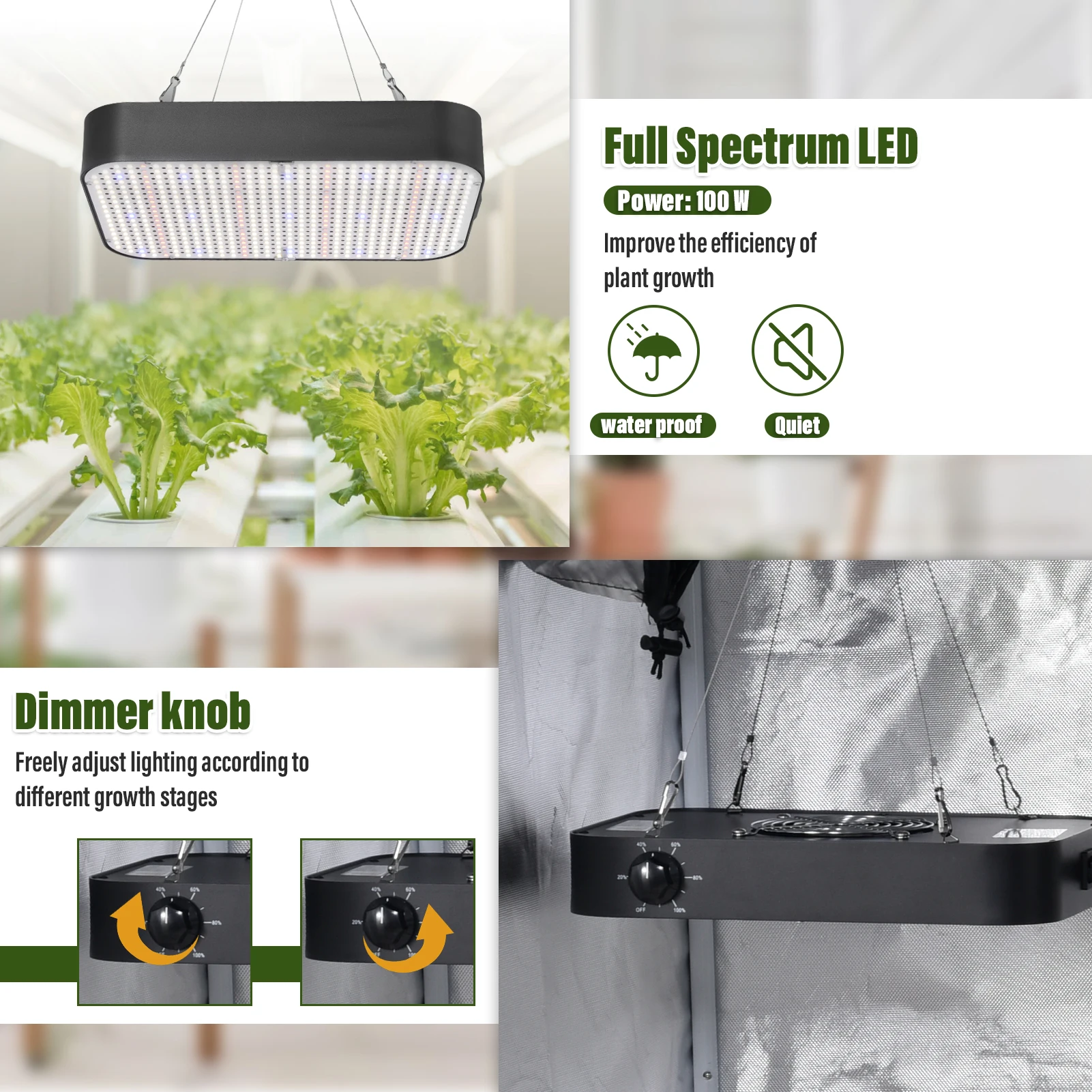 Grow Tent Complete System Grow Tent Growing Greenhouse with Fan, Carbon Filter, LED Dimmable Full Spectrum Grow Lamp