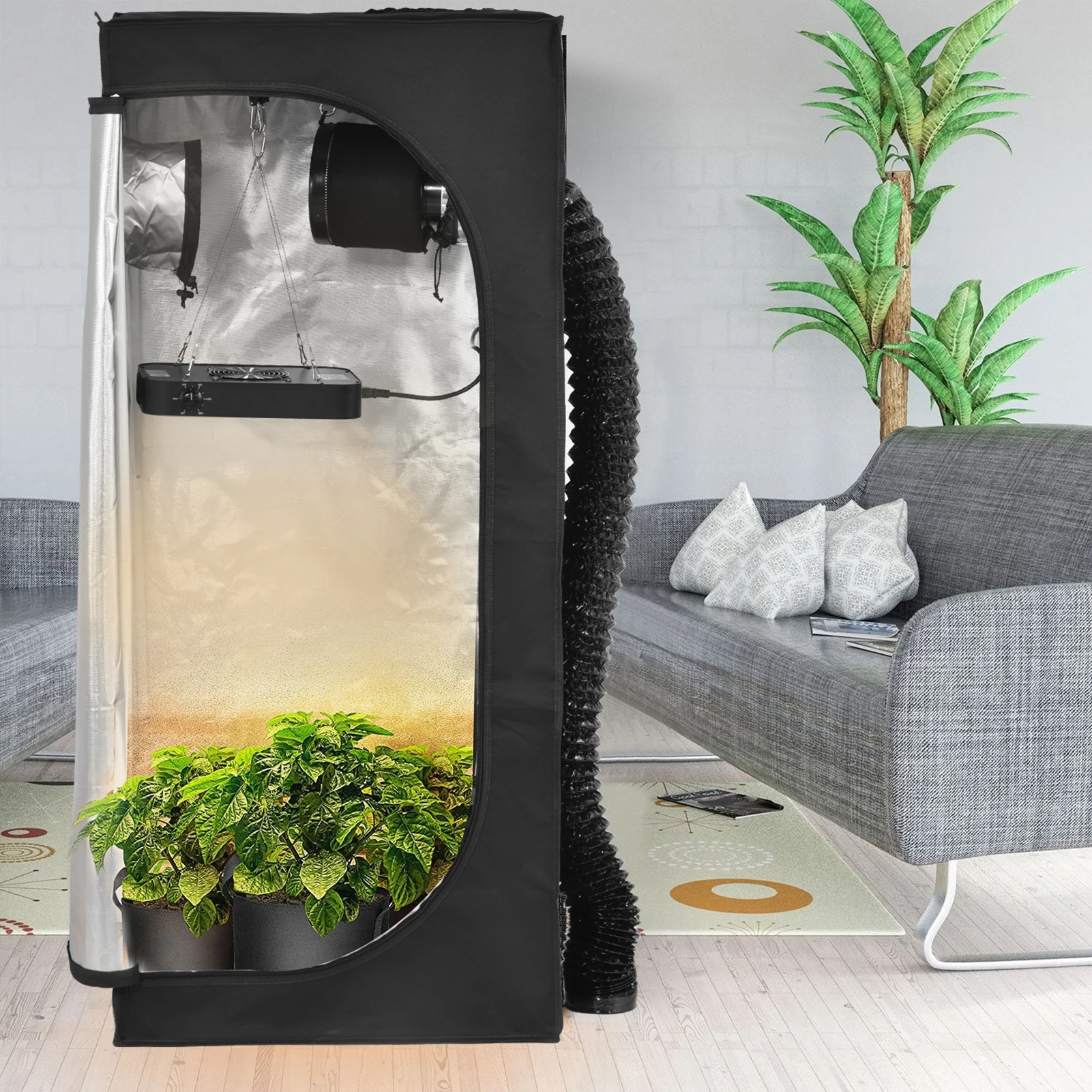 Grow Tent Complete System Grow Tent Growing Greenhouse with Fan, Carbon Filter, LED Dimmable Full Spectrum Grow Lamp