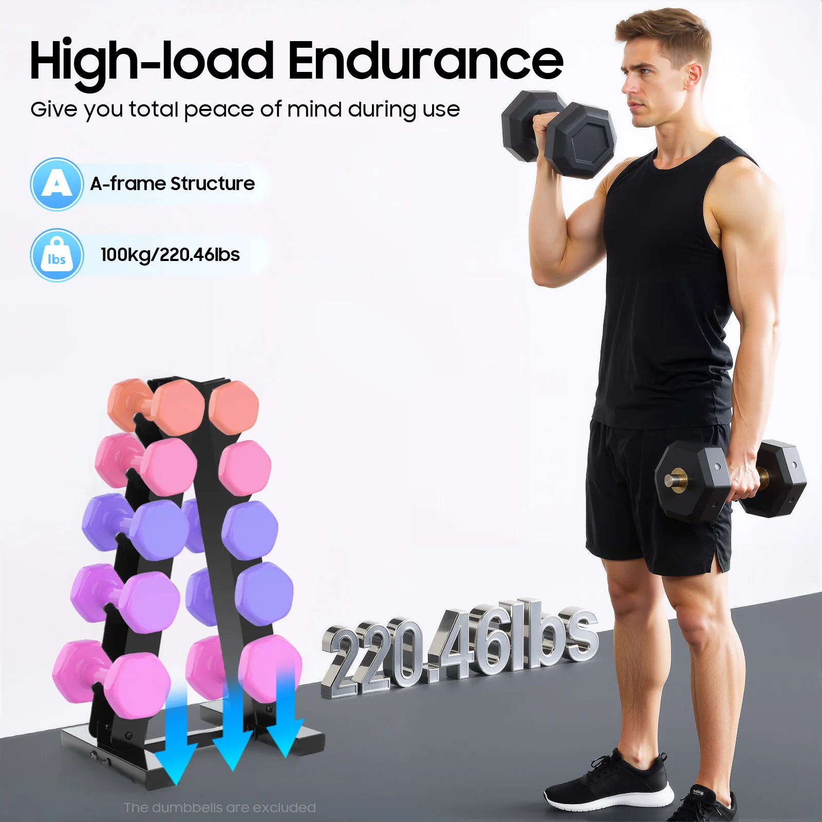 5 Tiers Dumbbell Rack Stand, Steel A-Frame Dumbbell Weight Rack, For Storing Dumbbells in Homes, Hotels, Gyms, Schools