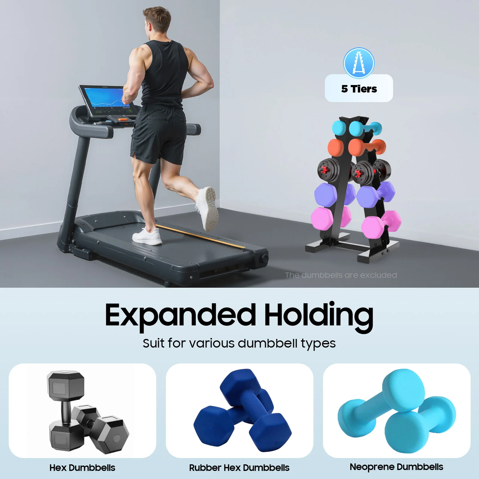 5 Tiers Dumbbell Rack Stand, Steel A-Frame Dumbbell Weight Rack, For Storing Dumbbells in Homes, Hotels, Gyms, Schools