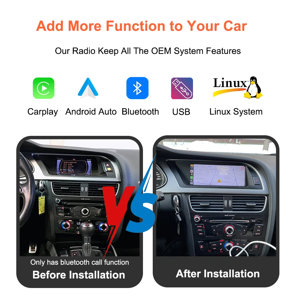 Bonroad 8.8 Inch Linux Carplay Android Car Touch Screen For Audi A5 2009-2016 Multim Radio Airplay Mirror Link Bluetooth WiFi Unit