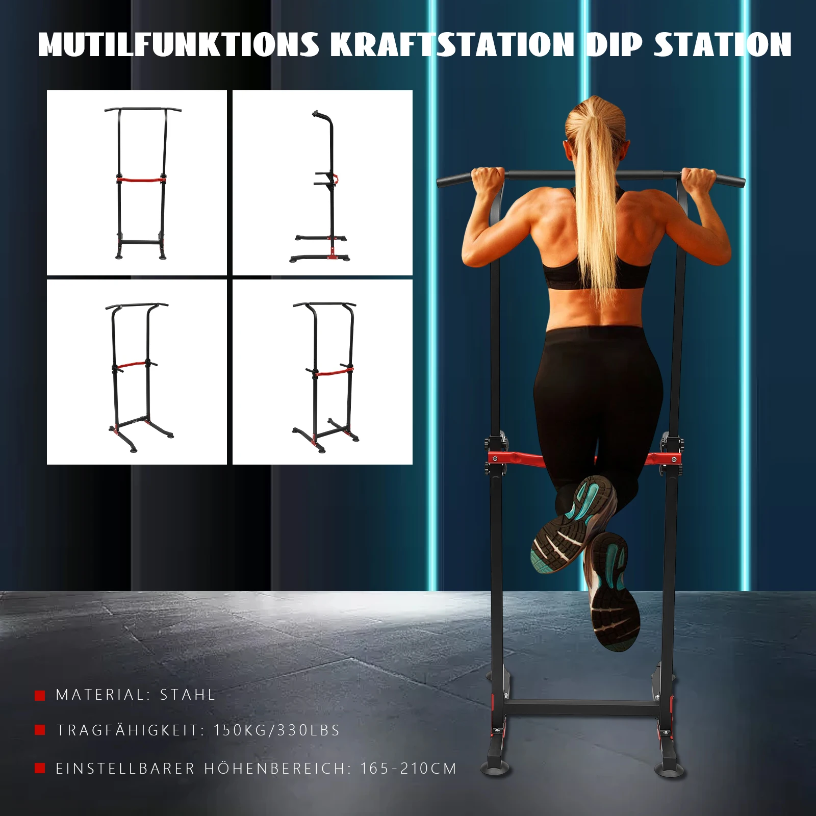 Multifunction traction training device, Height adjustable Indoor/ outdoor traction bar for home& gym, Fitness device 150 kg Load