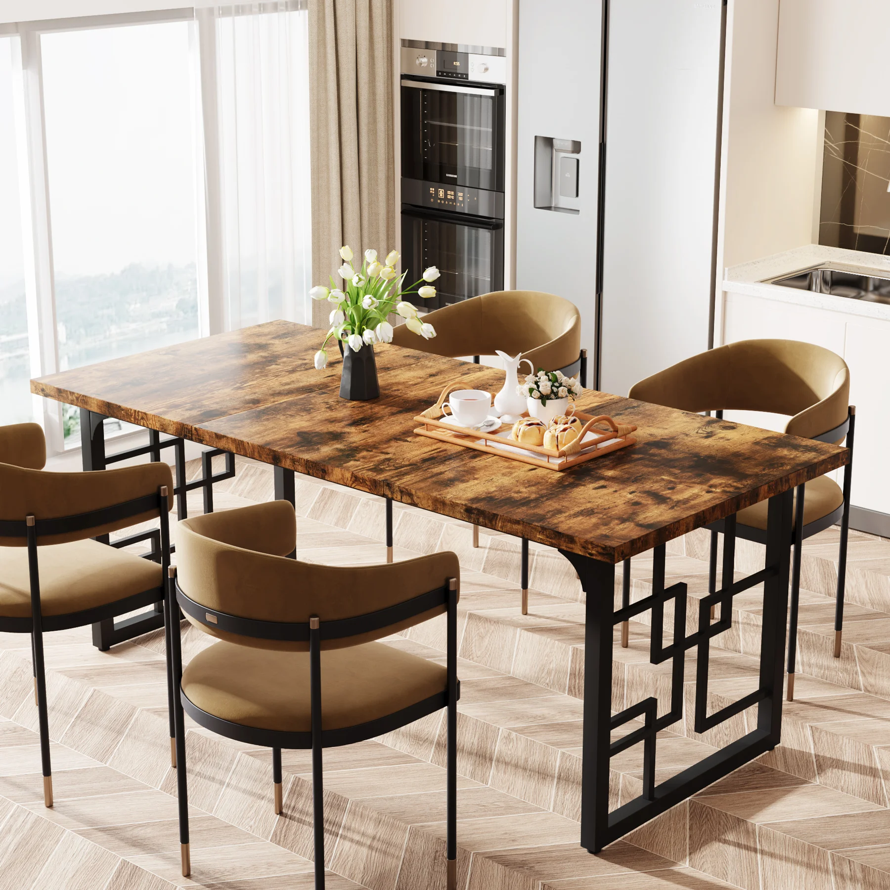 Tribesigns 160 cm Executive Desk, Large Office Desk, Industrial Wooden Computer Desk with Black Metal Legs, Study Writing Table