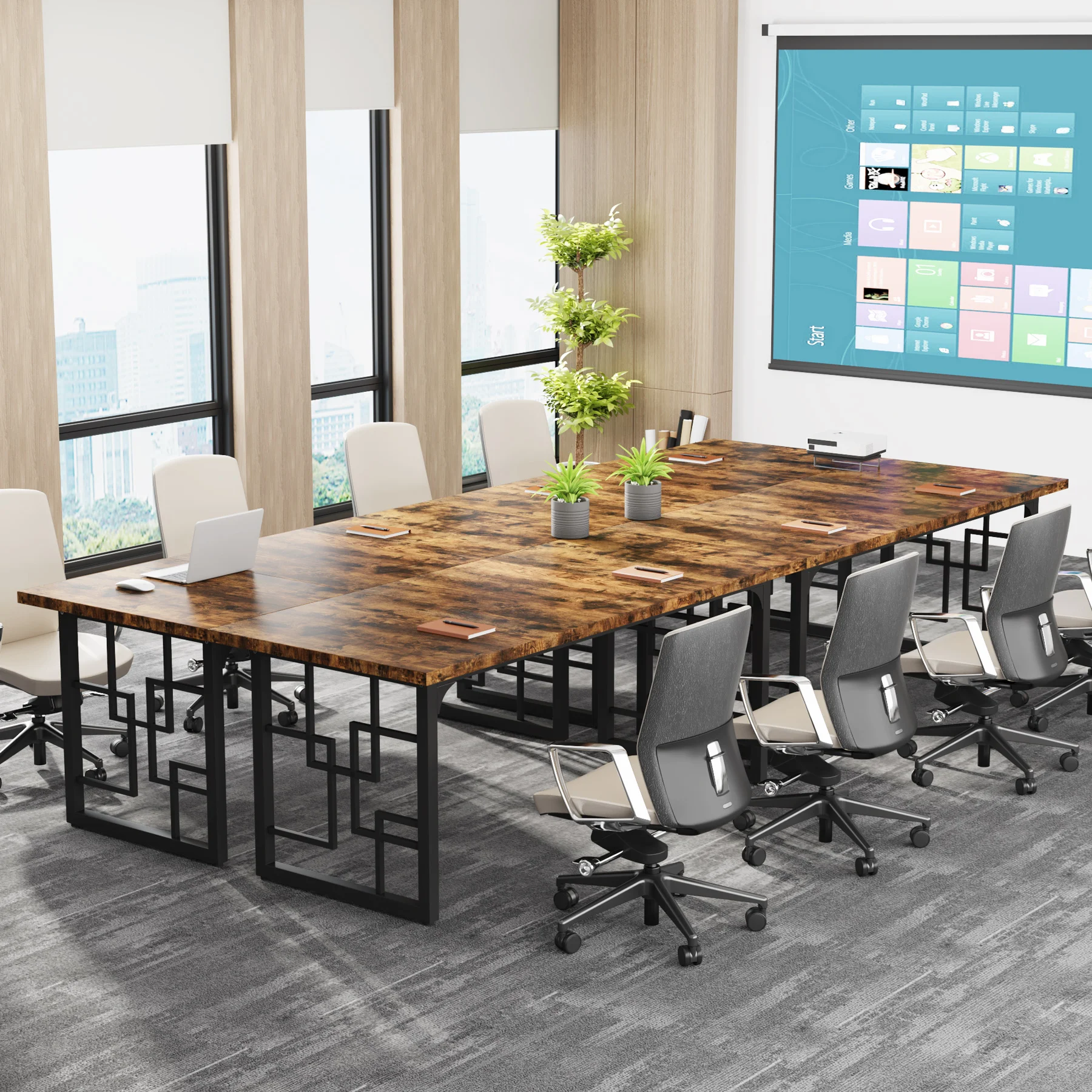 Tribesigns 160 cm Executive Desk, Large Office Desk, Industrial Wooden Computer Desk with Black Metal Legs, Study Writing Table