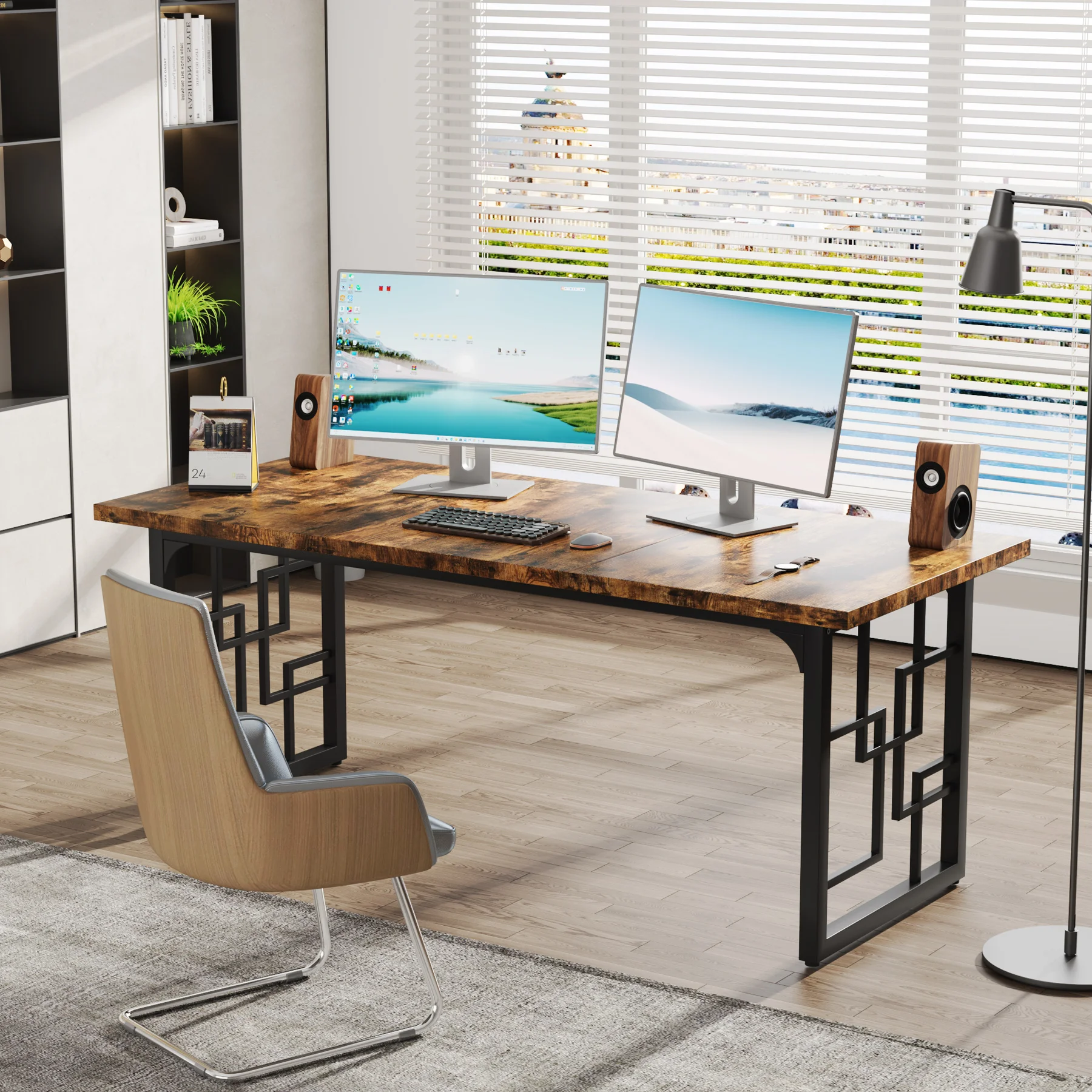 Tribesigns 160 cm Executive Desk, Large Office Desk, Industrial Wooden Computer Desk with Black Metal Legs, Study Writing Table