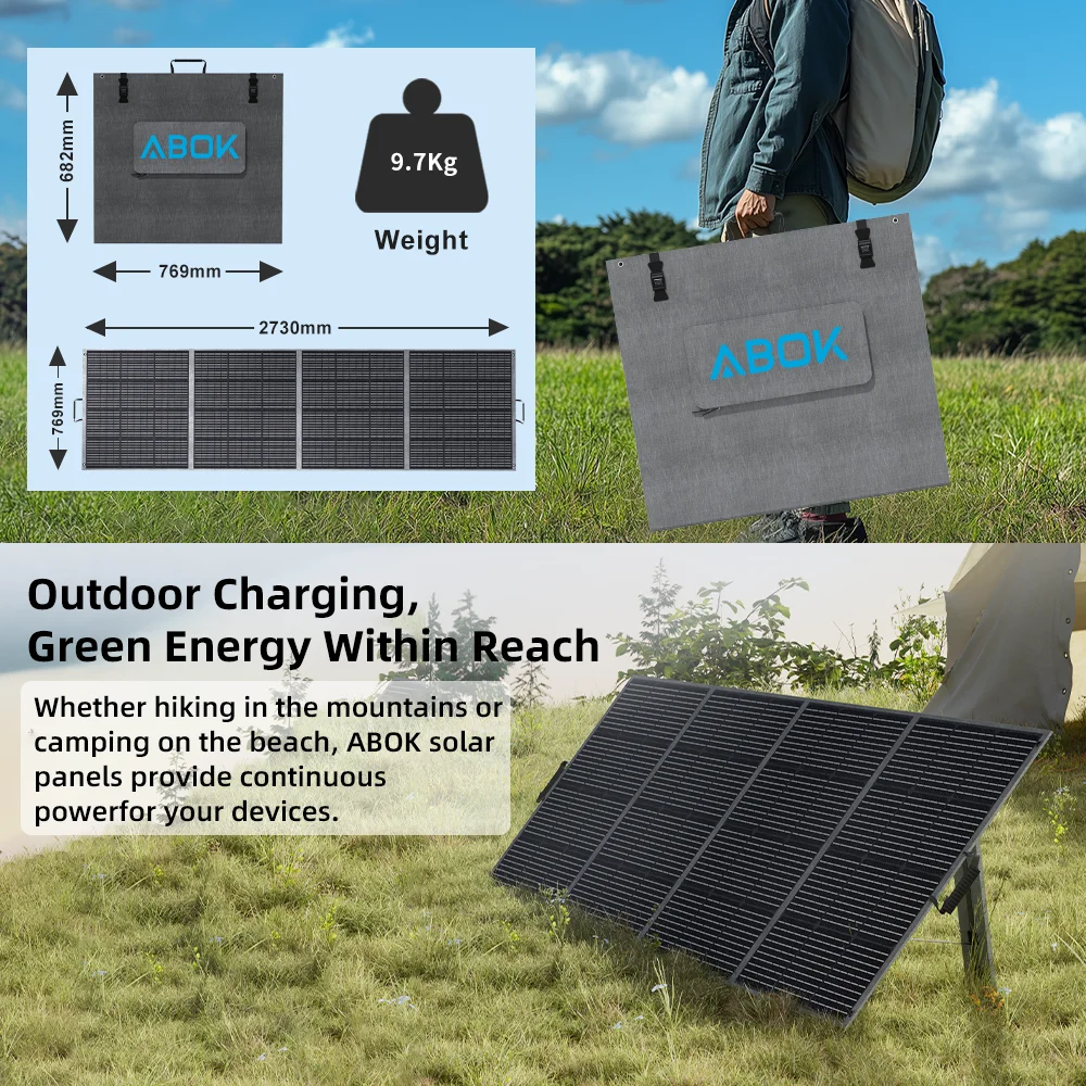 400W solar panel ABOK Monocrystalline Charger with MC4 Output IP68 flexible Waterproof for power station/RV/Camping/Home/Hiking