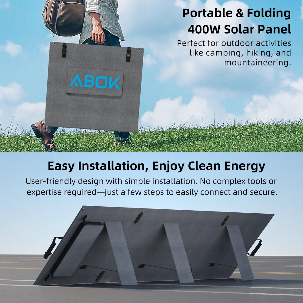 400W solar panel ABOK Monocrystalline Charger with MC4 Output IP68 flexible Waterproof for power station/RV/Camping/Home/Hiking