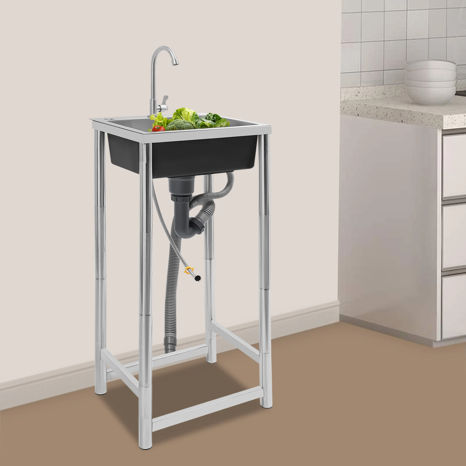Large Capacity Stainless Steel Kitchen Sink with Faucet 360 ° Rotatable Faucet Low Noise 45*41*75cm