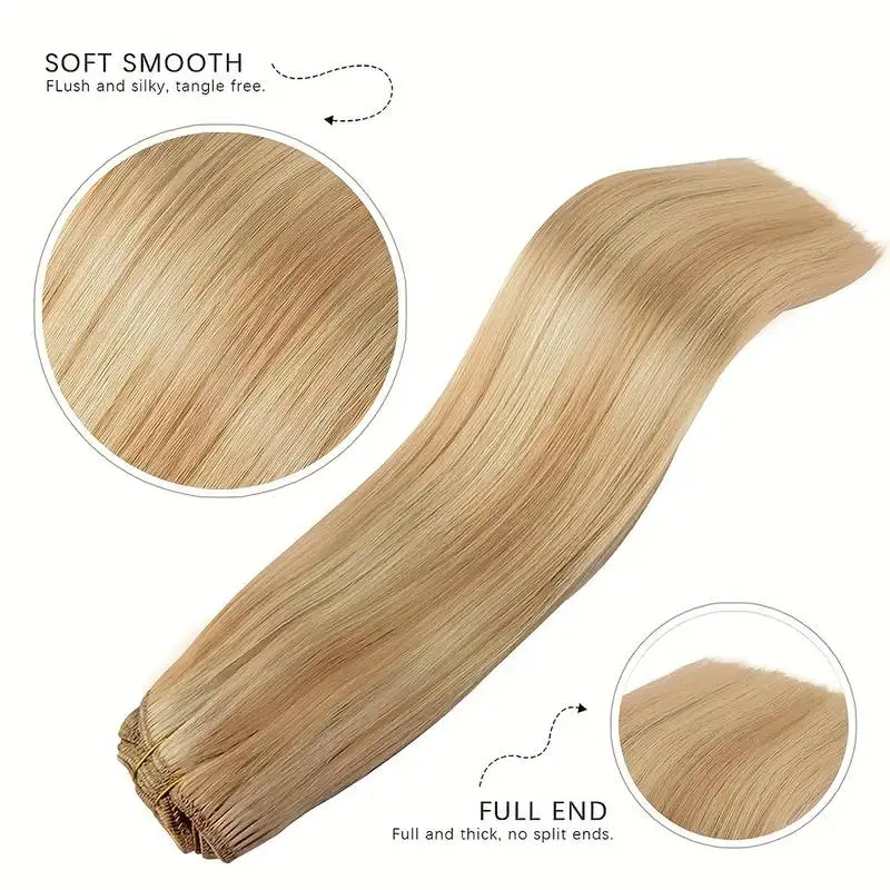 8Pcs Clip In Hair Extensions 100% Real Human Hair P8/613 Color Brown Highlight Blonde For Women Daily Use Real Easy Wear To Go