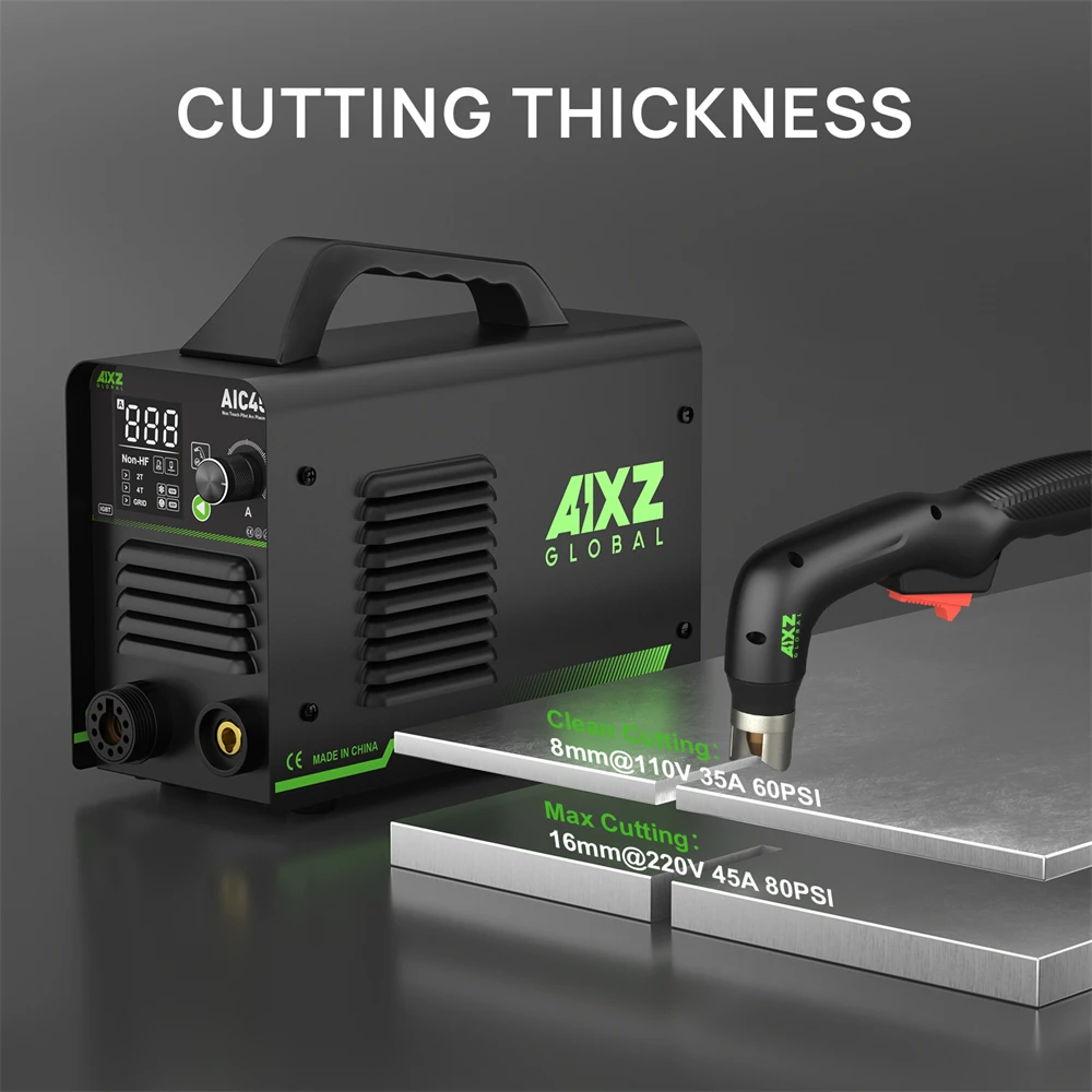 AIXZ AIC45II 220V 45 Amps Plasma Cutting Machine 60% Duty Cycle IGBT Inverter Non-HF Non-Touch Pilot ARC Air Plasma Cutter 2T/4T Cutting 1-16mm Greatly Improves Cutting Efficiency