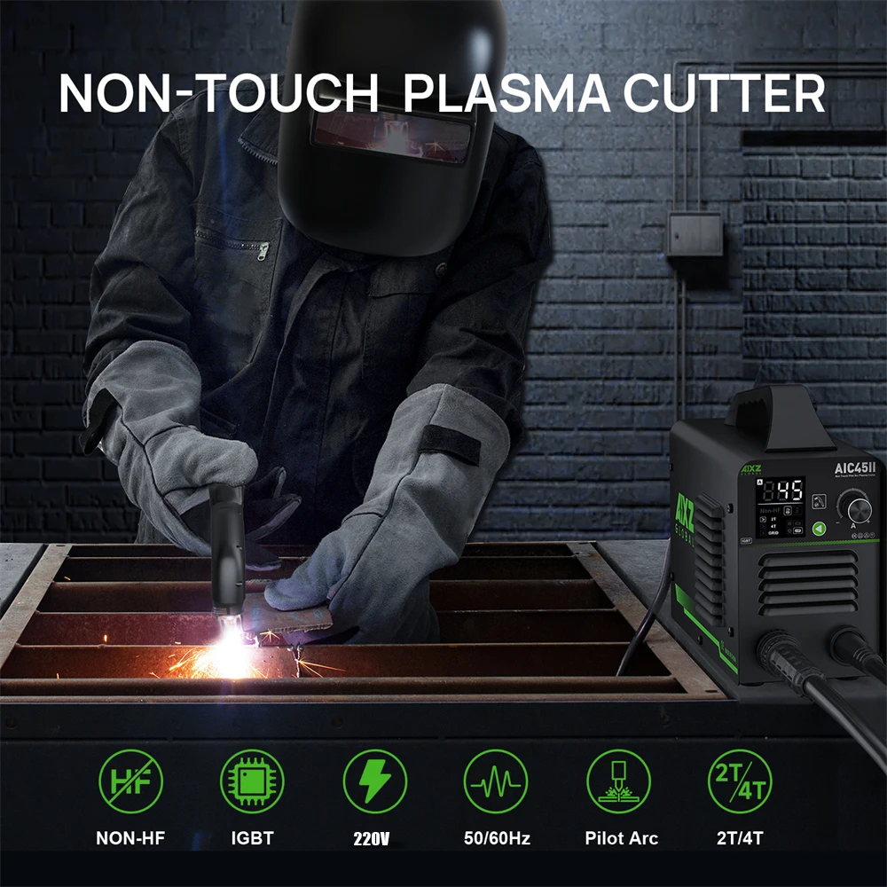 AIXZ AIC45II 220V 45 Amps Plasma Cutting Machine 60% Duty Cycle IGBT Inverter Non-HF Non-Touch Pilot ARC Air Plasma Cutter 2T/4T Cutting 1-16mm Greatly Improves Cutting Efficiency