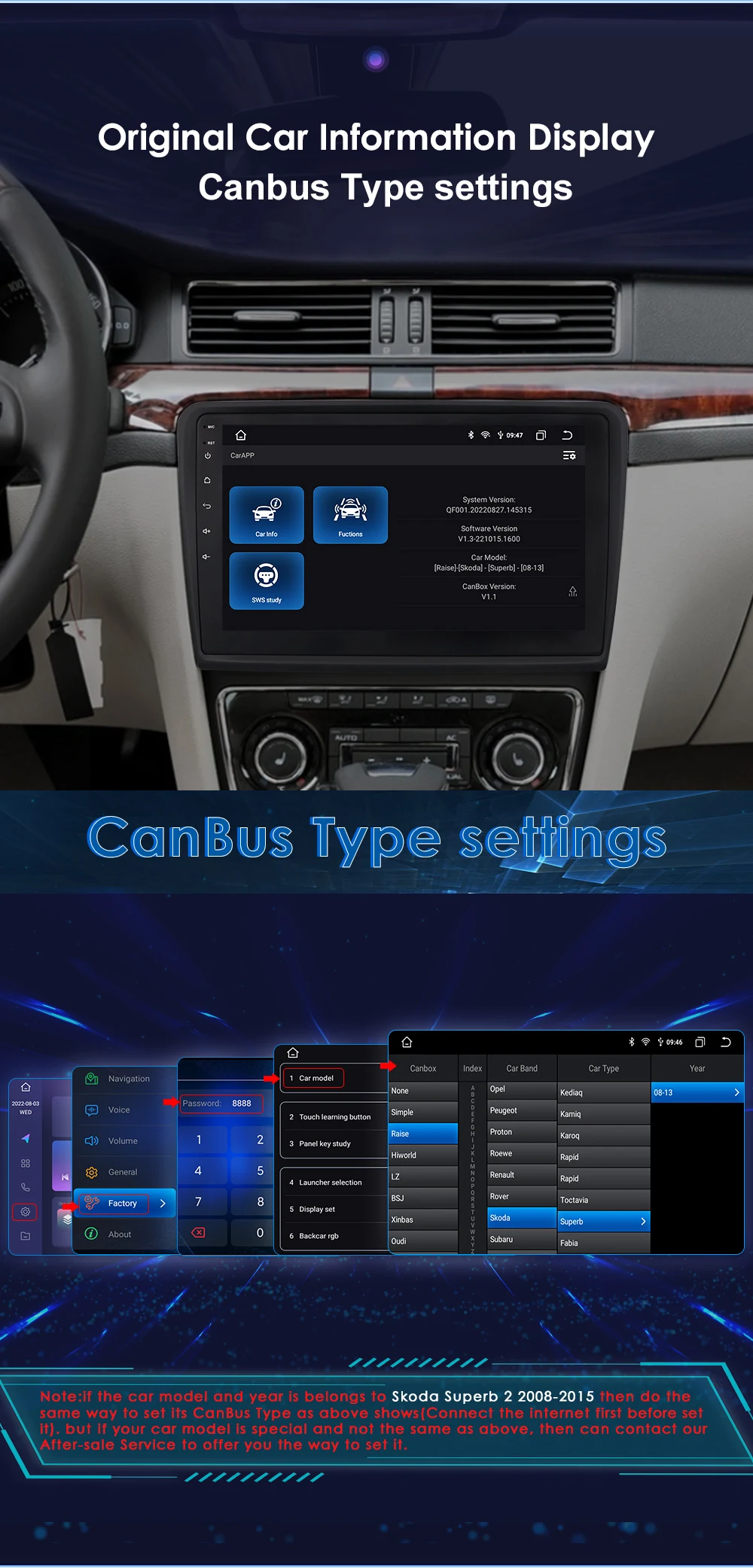 OSSURET CarPlay Android 12 Car Radio For Skoda Superb 2 B6 2008 - 2015 Car Multimedia Player Navi GPS 2din 4G autoradio RDS 7862