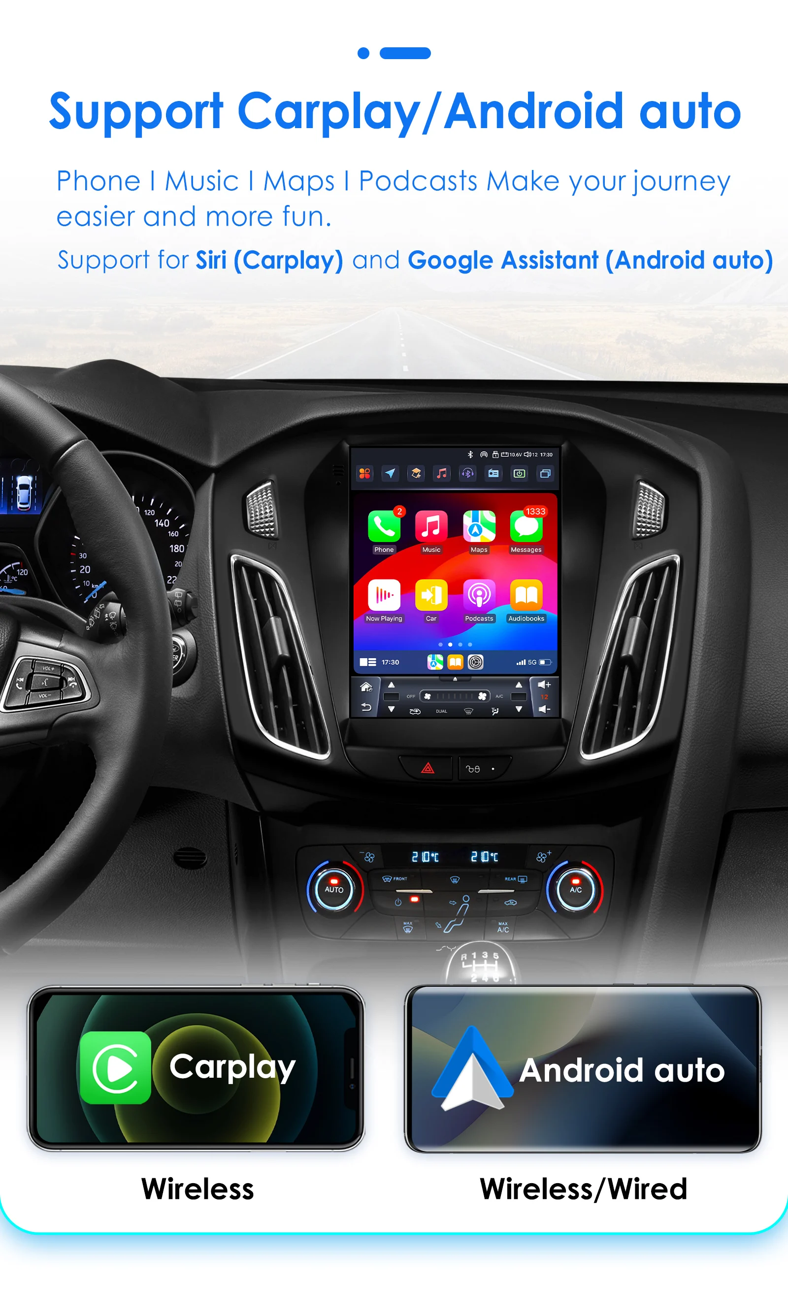 Hizpo For Tesla Style Car Radio For Ford Focus 3 Mk 3 2011  - 2019 Android Auto Multimedia Player 4G Wireless Carplay 8 Core RDS
