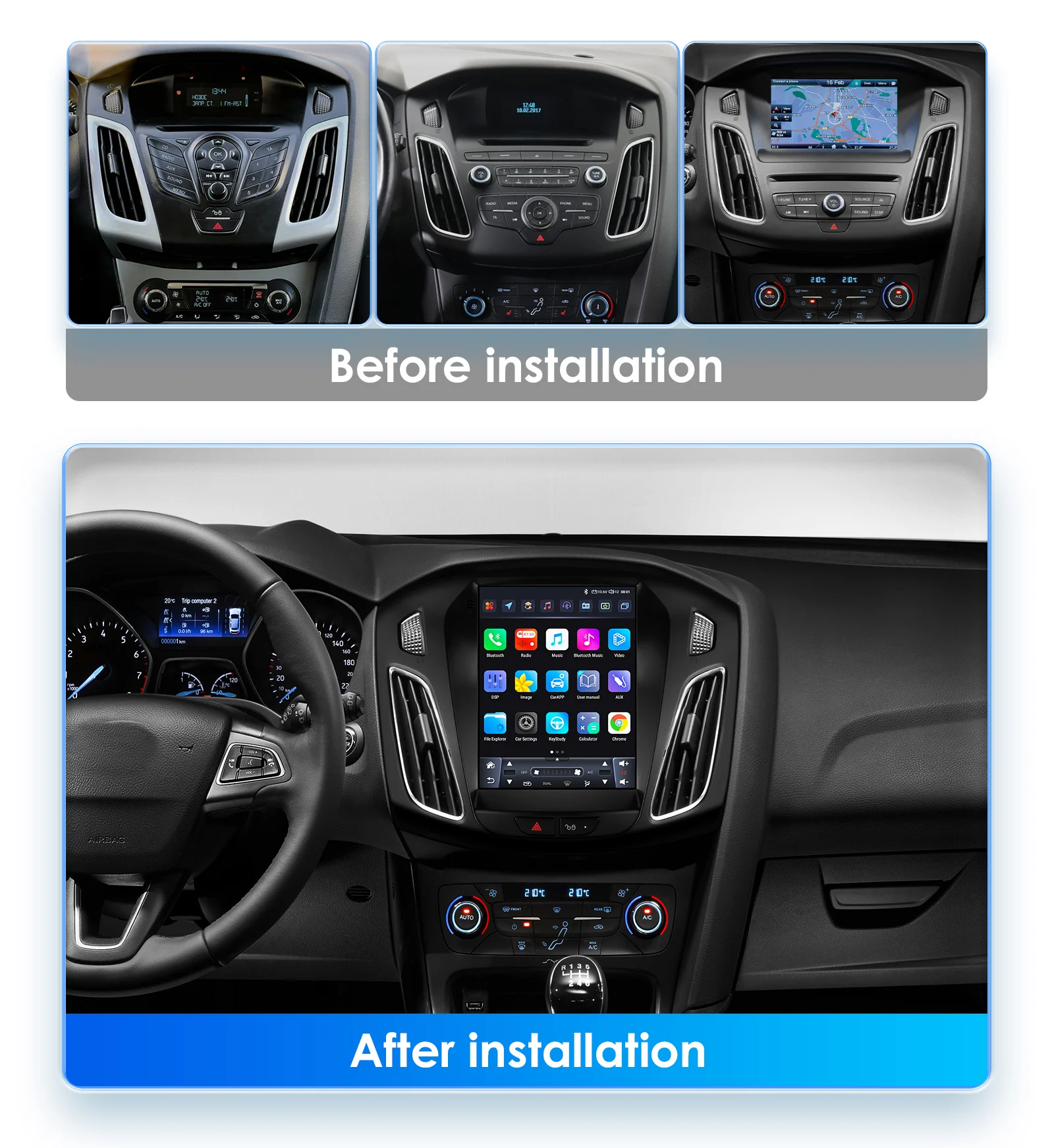 Hizpo For Tesla Style Car Radio For Ford Focus 3 Mk 3 2011  - 2019 Android Auto Multimedia Player 4G Wireless Carplay 8 Core RDS