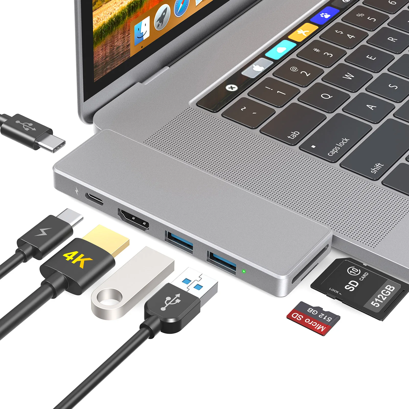dodocool 7 in 2 Aluminum Alloy USB-C Hub Adaptor with 2 Thunderbolt 3 connectors USB Type-C PD Port USB-C Data Transfer Port 4K