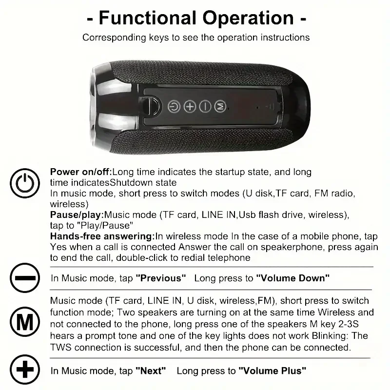 TG117 Portable Outdoor Bluetooth Speaker, IPX4, Built-in Microphone, Compatible with FM, TF Card, and USB Plug-in