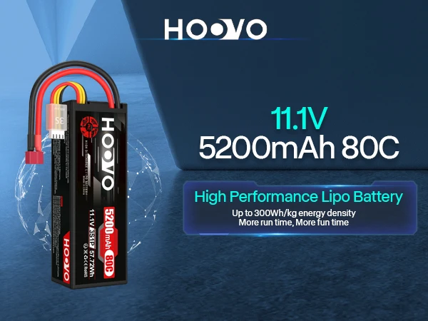 HOOVO 5200 mAh Lipo Battery 3S 11.1 V 80C Hard Case RC Lipo Battery with T Plug RC Battery for RC Car Heli Plane Boat 2Pcs
